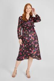 JoJo Maman Bébé Black Floral Maternity & Nursing Wrap Dress - Image 2 of 5