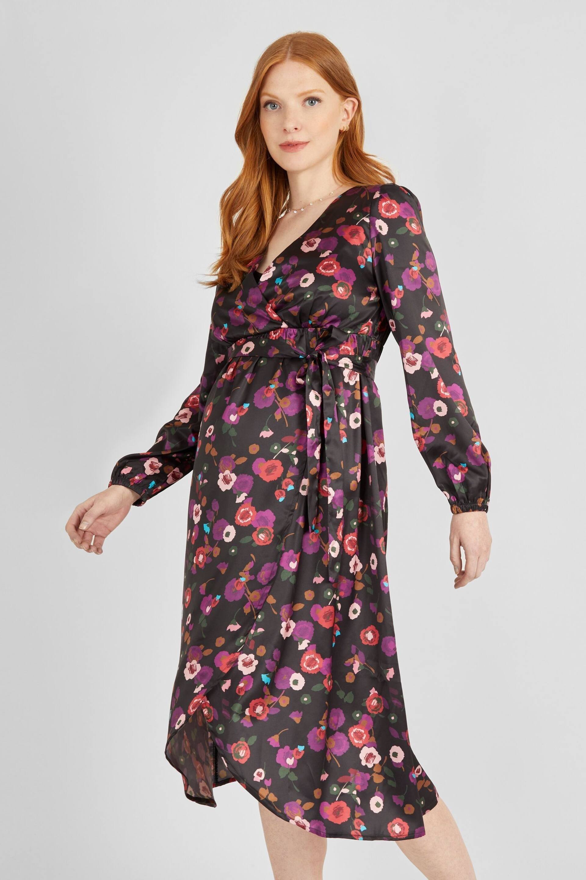 JoJo Maman Bébé Black Floral Maternity & Nursing Wrap Dress - Image 4 of 5