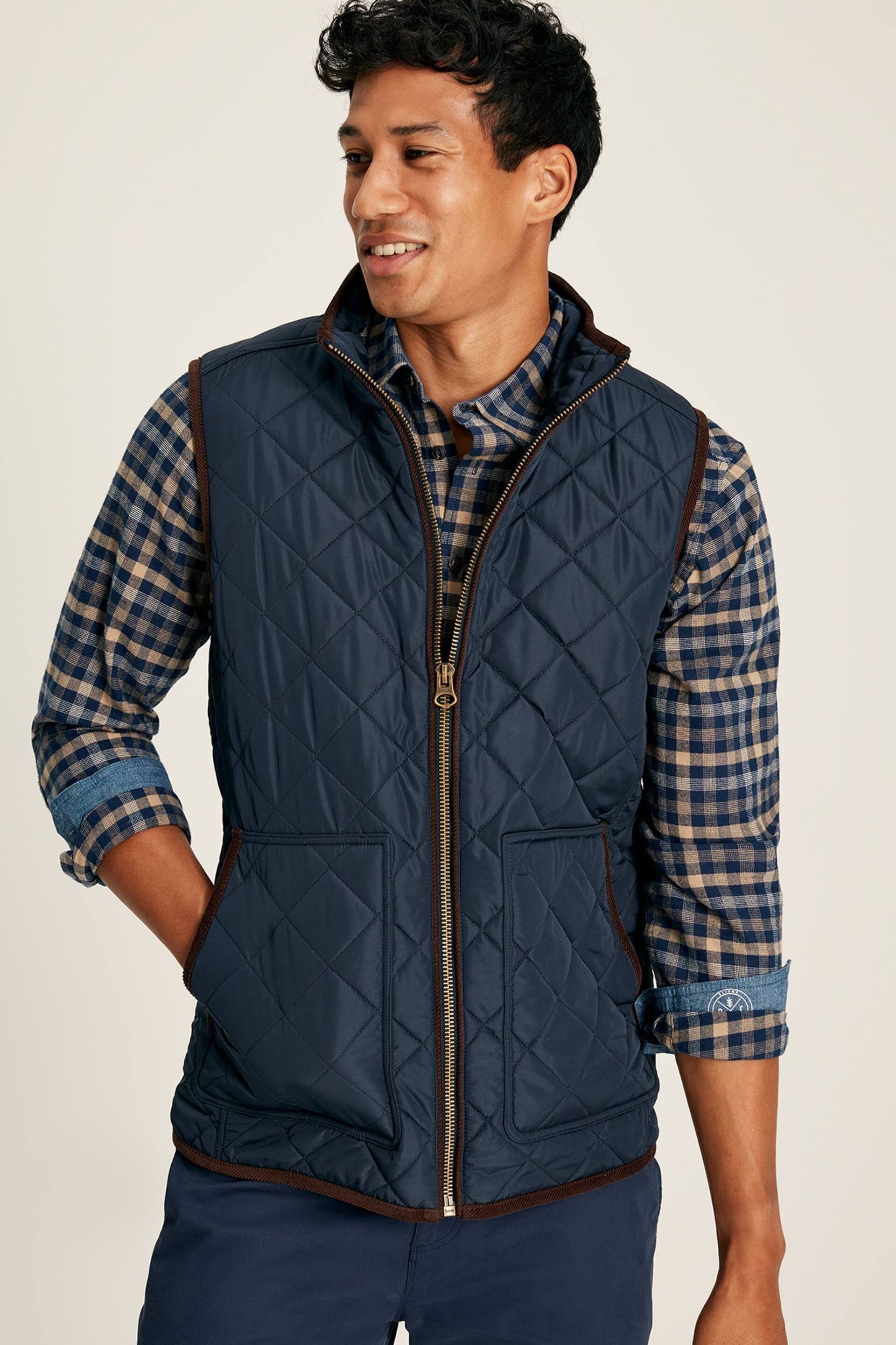 Joules Maynard Navy Blue Diamond Quilted Gilet - Image 1 of 7