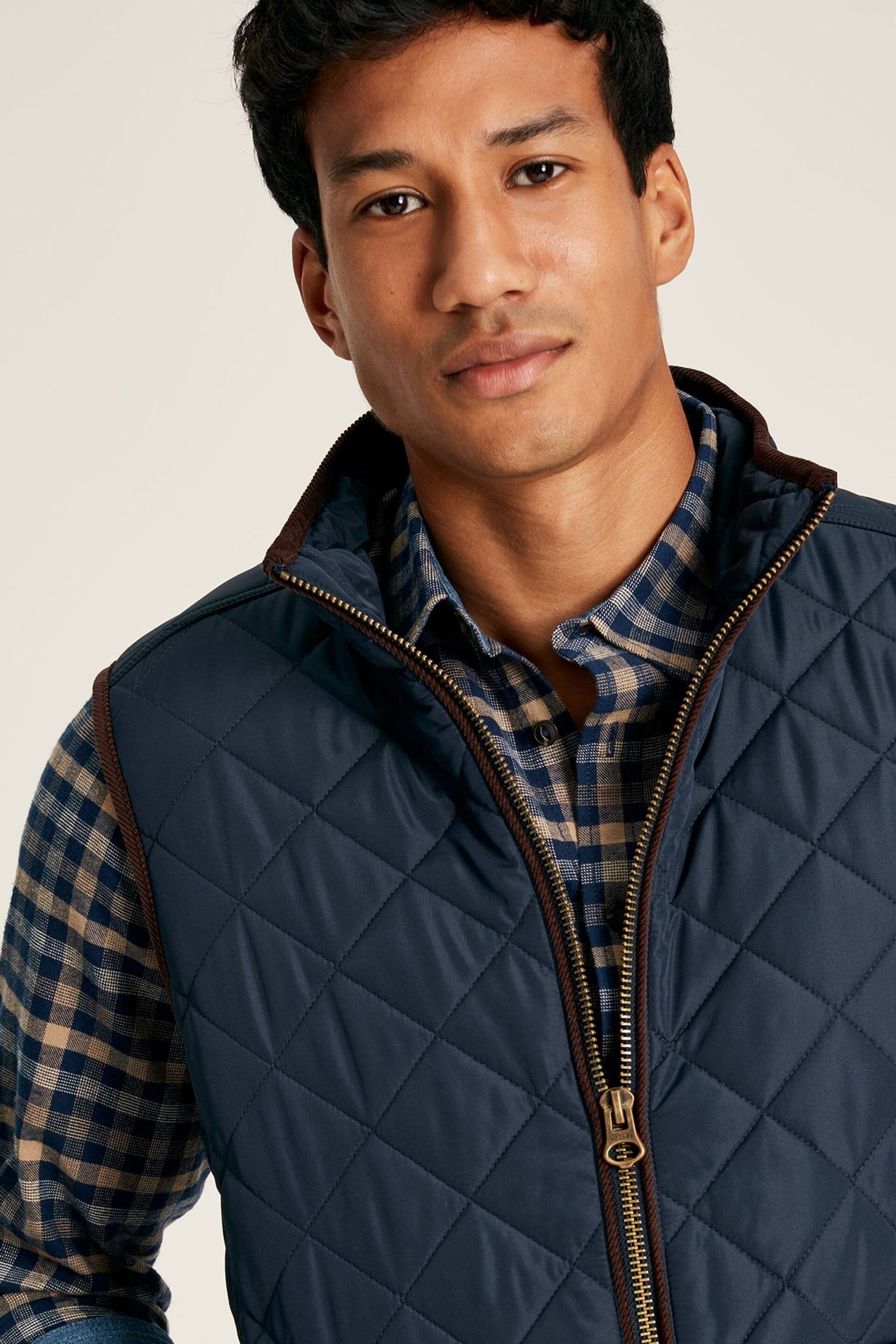 Joules Maynard Navy Blue Diamond Quilted Gilet - Image 4 of 7
