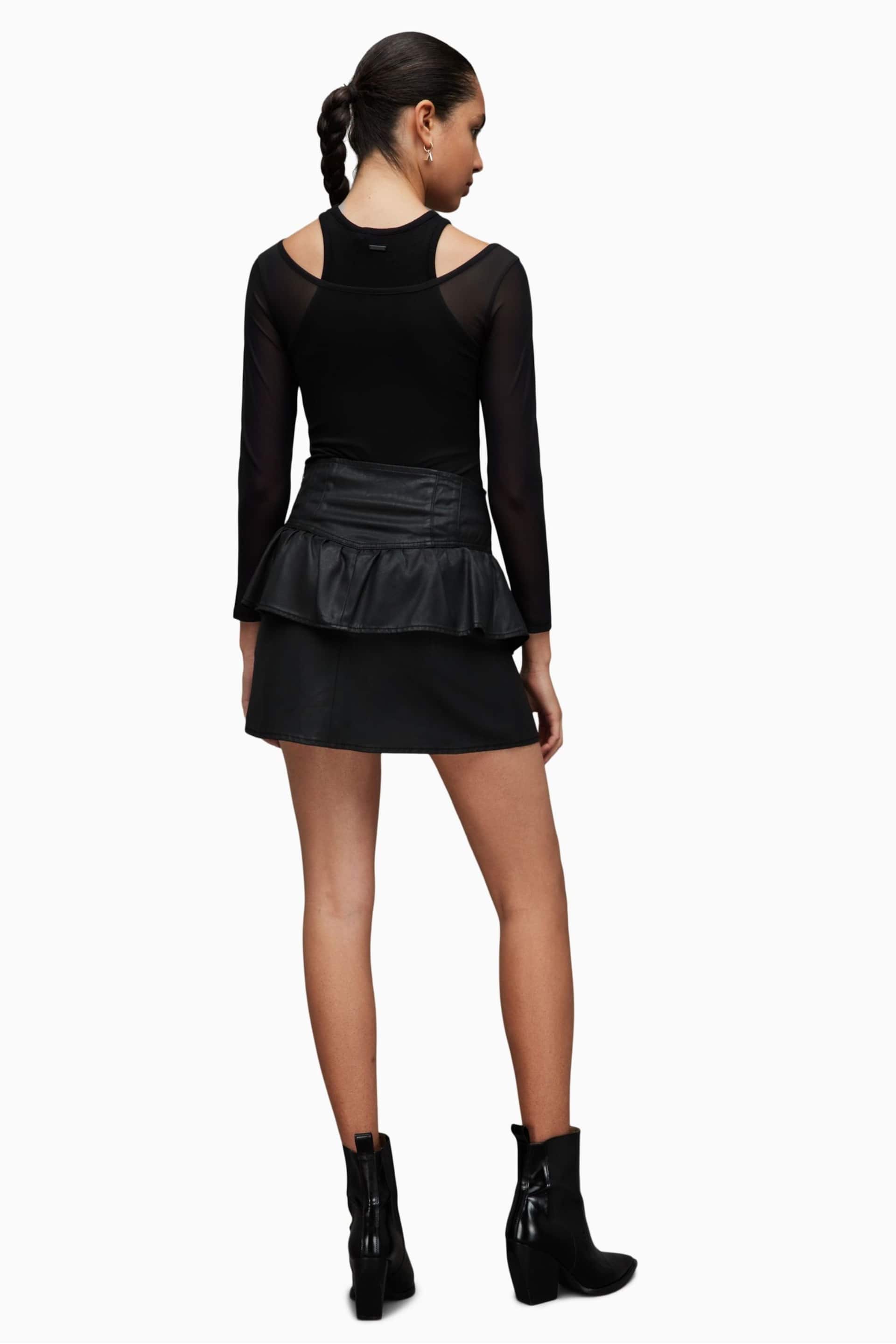 AllSaints Black Andy Coated Denim Skirt - Image 2 of 6