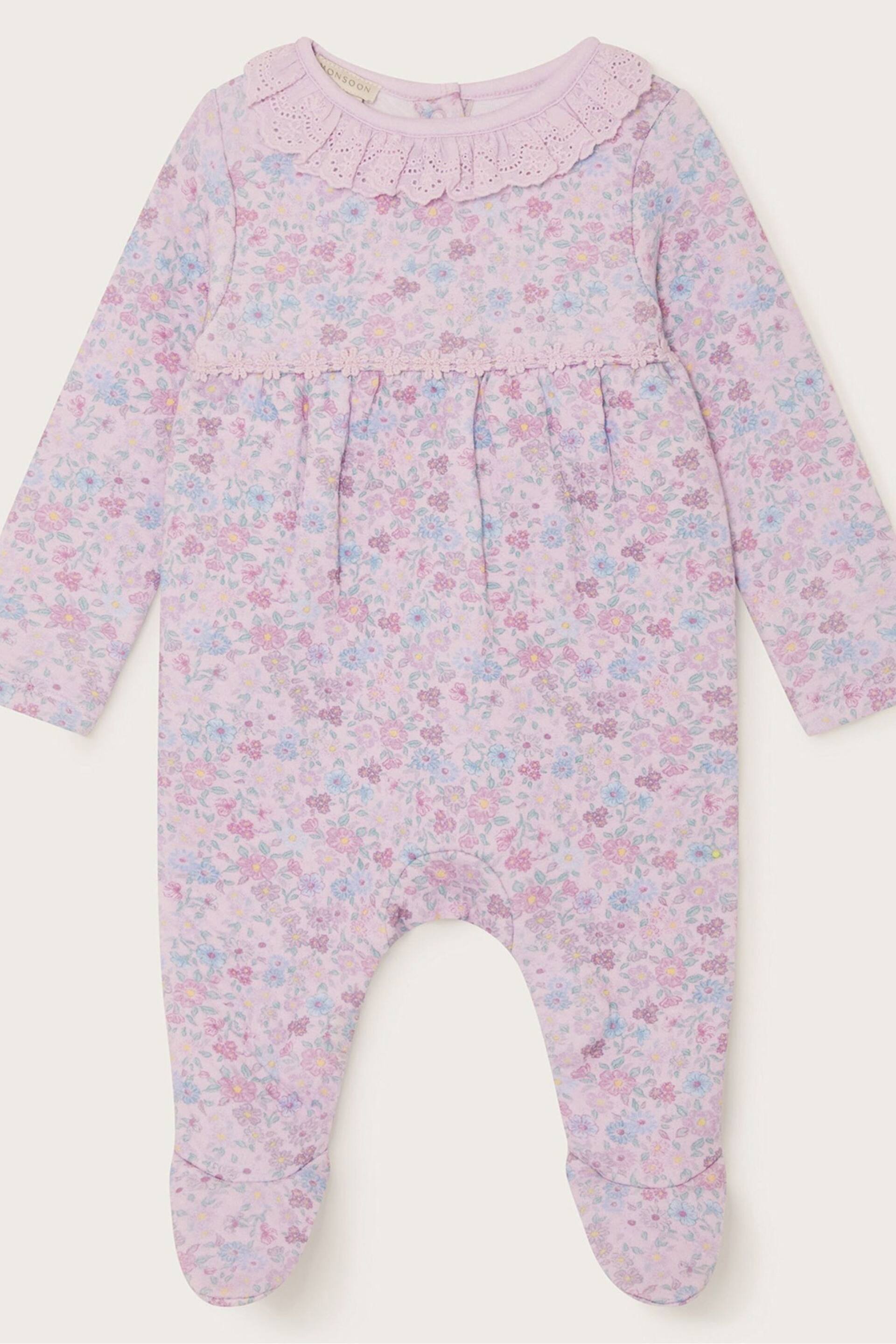 Monsoon Pink Newborn Ditsy Quilted Sleepsuit - Image 1 of 3