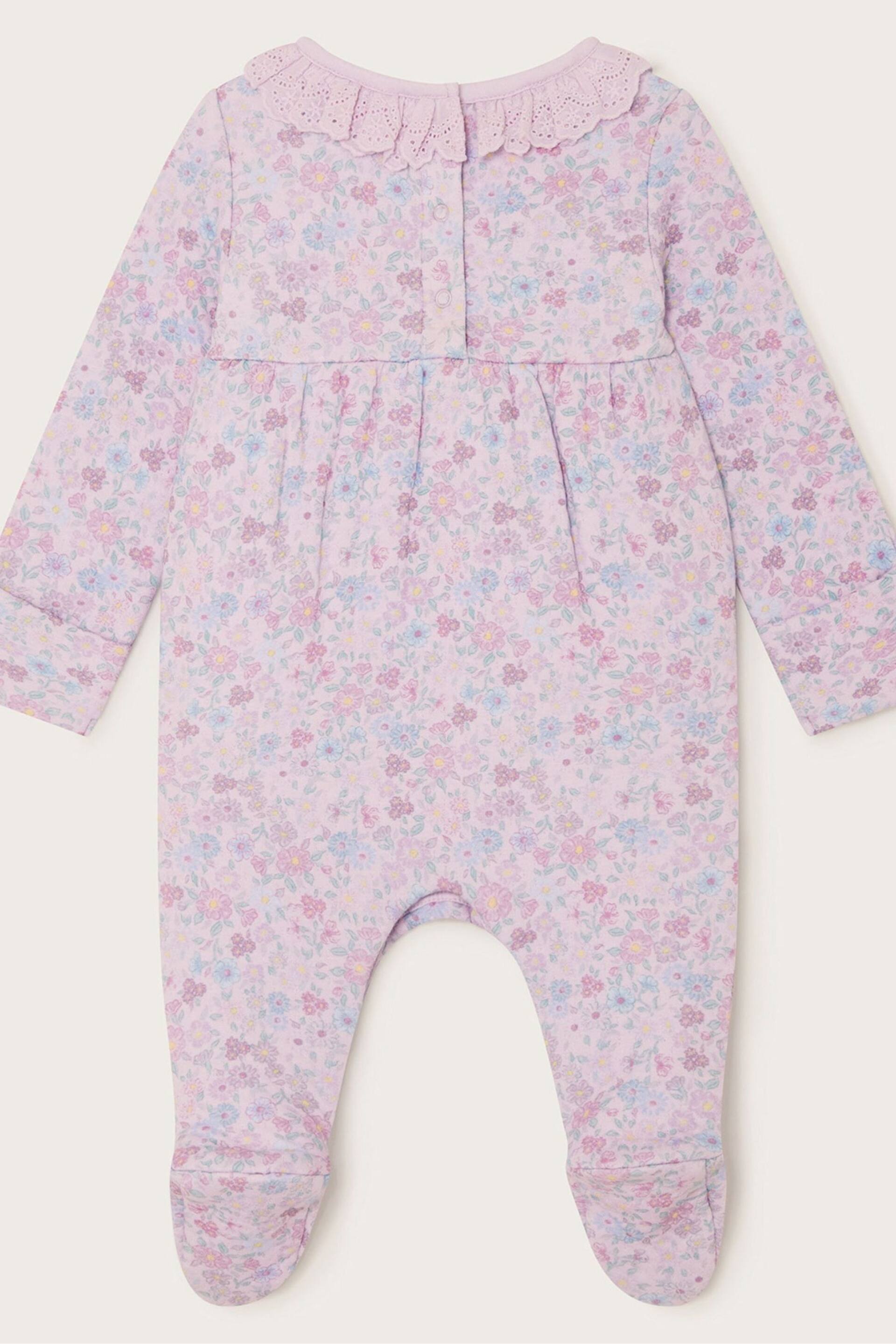 Monsoon Pink Newborn Ditsy Quilted Sleepsuit - Image 2 of 3