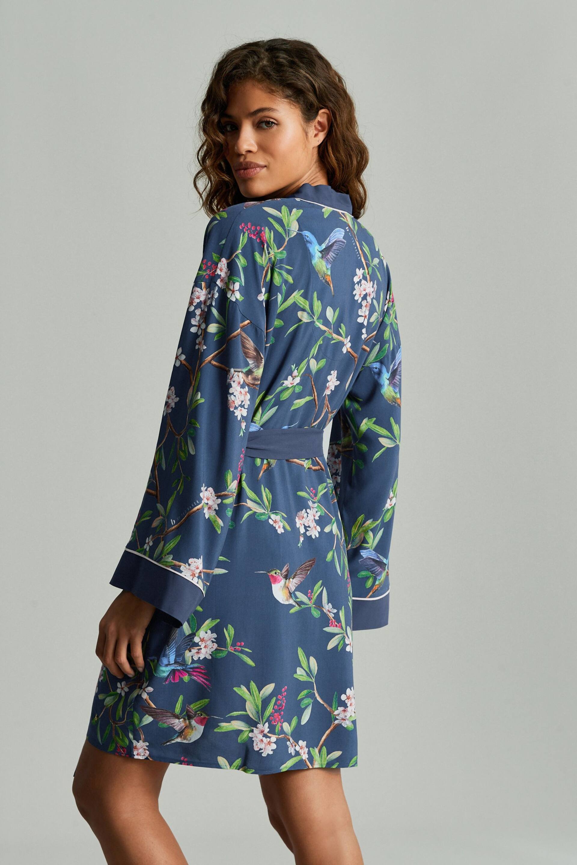 B by Ted Baker Charcoal Navy Bird Viscose Robe - Image 6 of 12