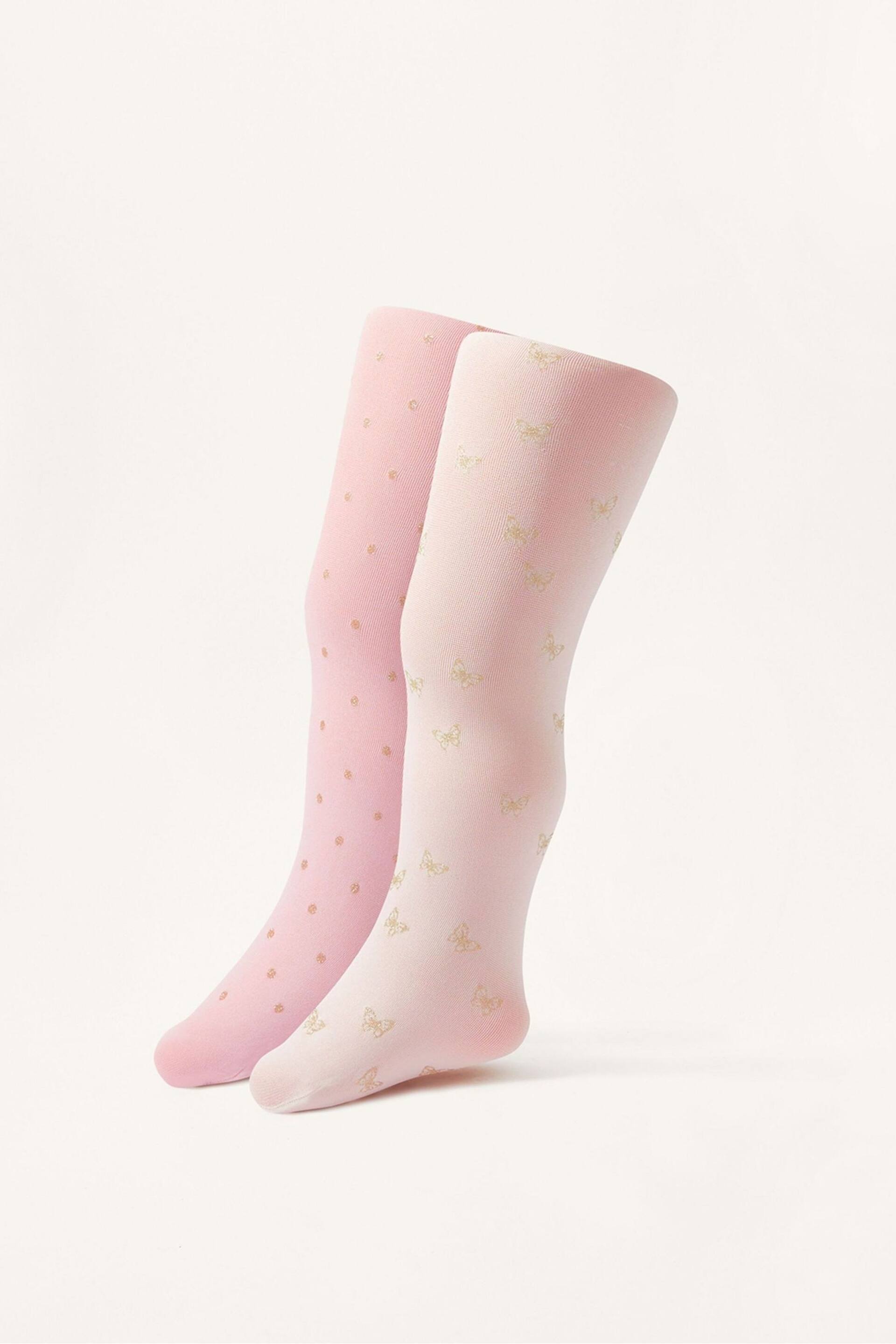 Monsoon Pink Baby Glittery Print Tights 2 Pack - Image 1 of 3