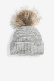 Light Grey Pom Pom Beanie Hat (3-16yrs) - Image 1 of 2