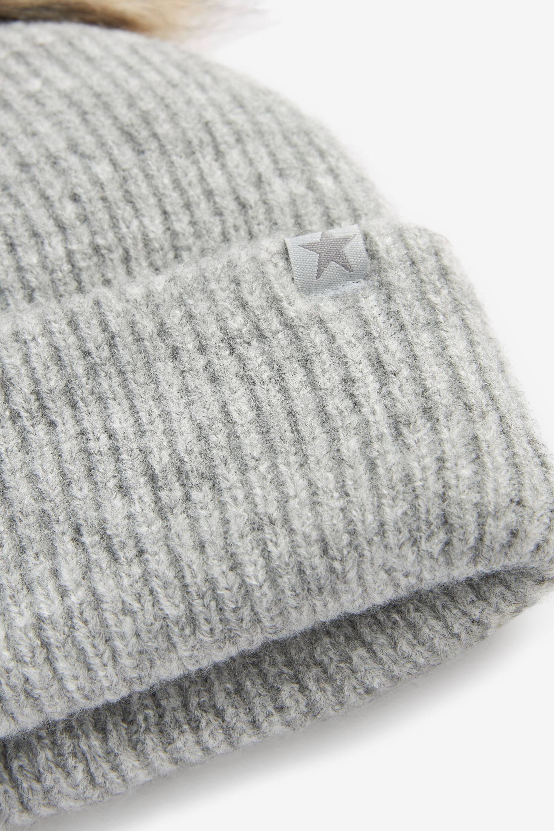 Light Grey Pom Pom Beanie Hat (3-16yrs) - Image 2 of 2