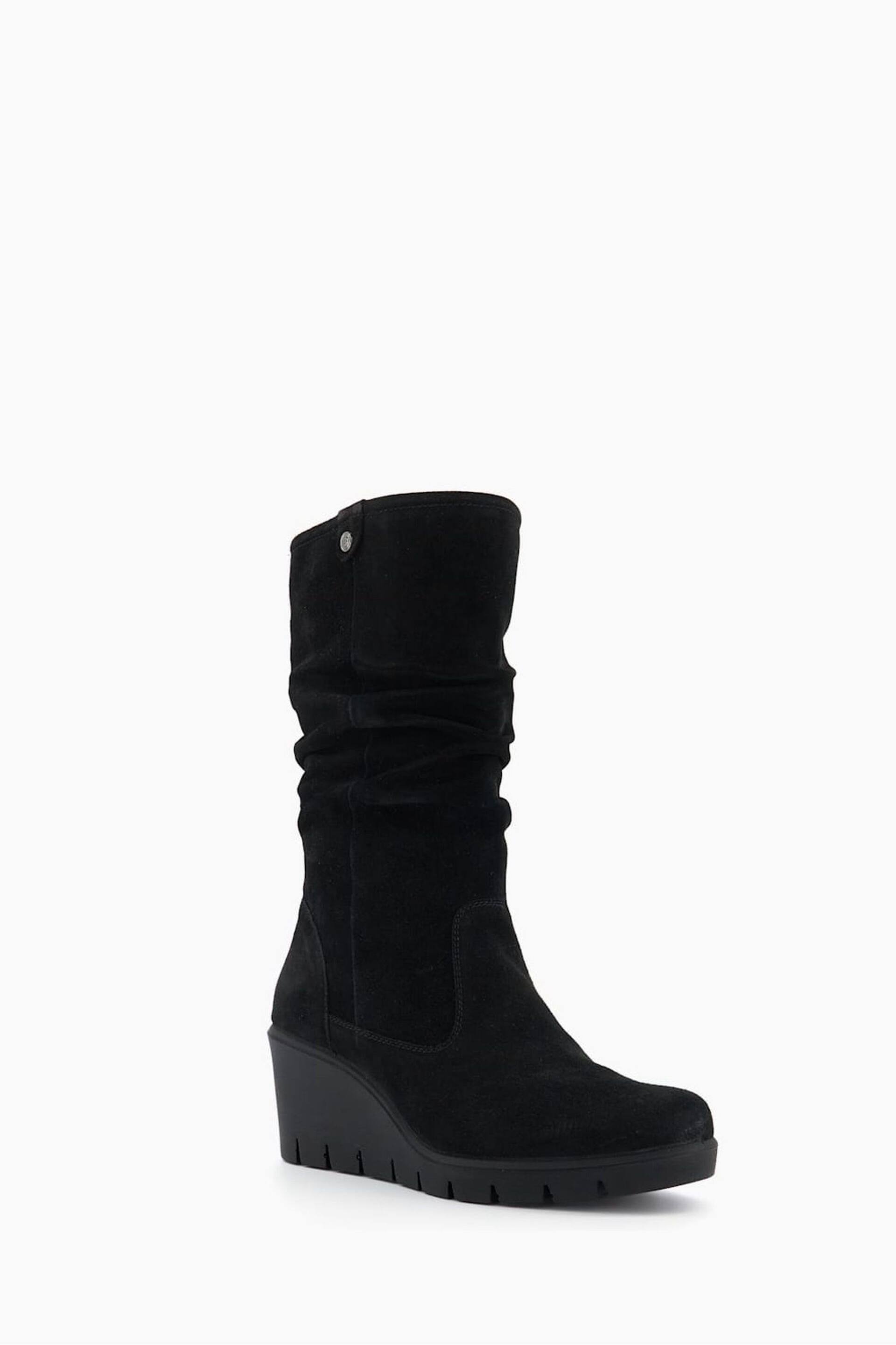 Dune London Black Ruched Tasha Wedge Comfort Boots - Image 3 of 5