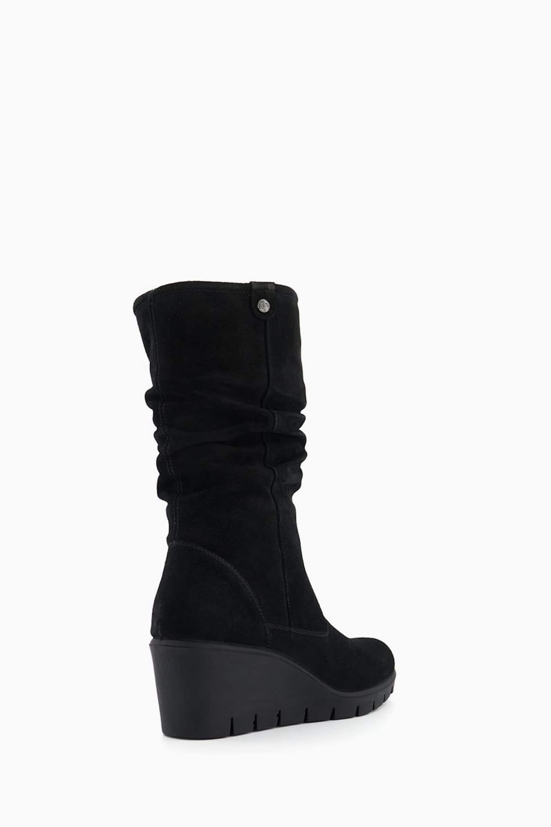 Dune London Black Ruched Tasha Wedge Comfort Boots - Image 4 of 5