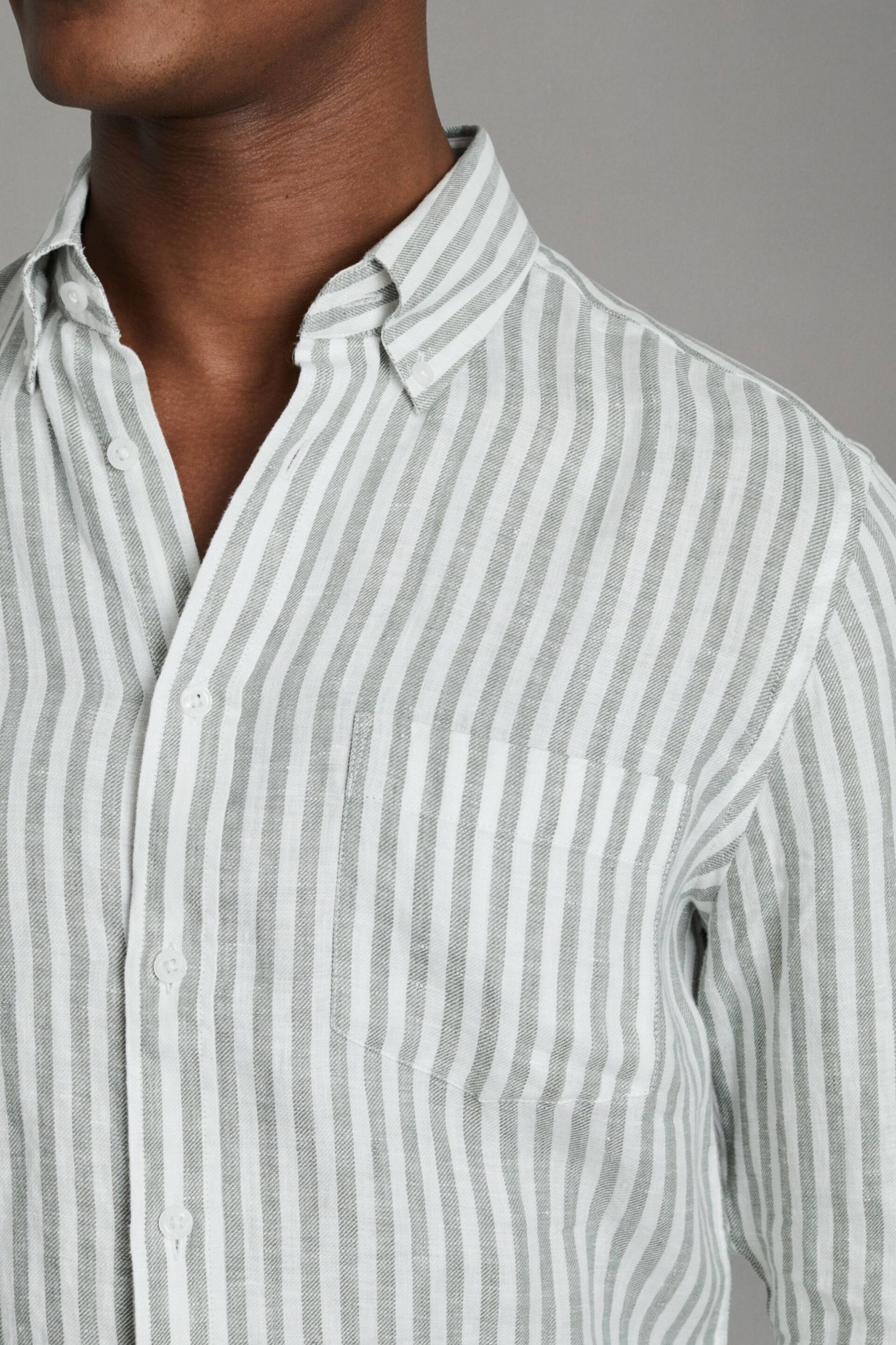 Reiss Sage Bengal Stripe Queens Linen Button-Down Collar Shirt - Image 4 of 6