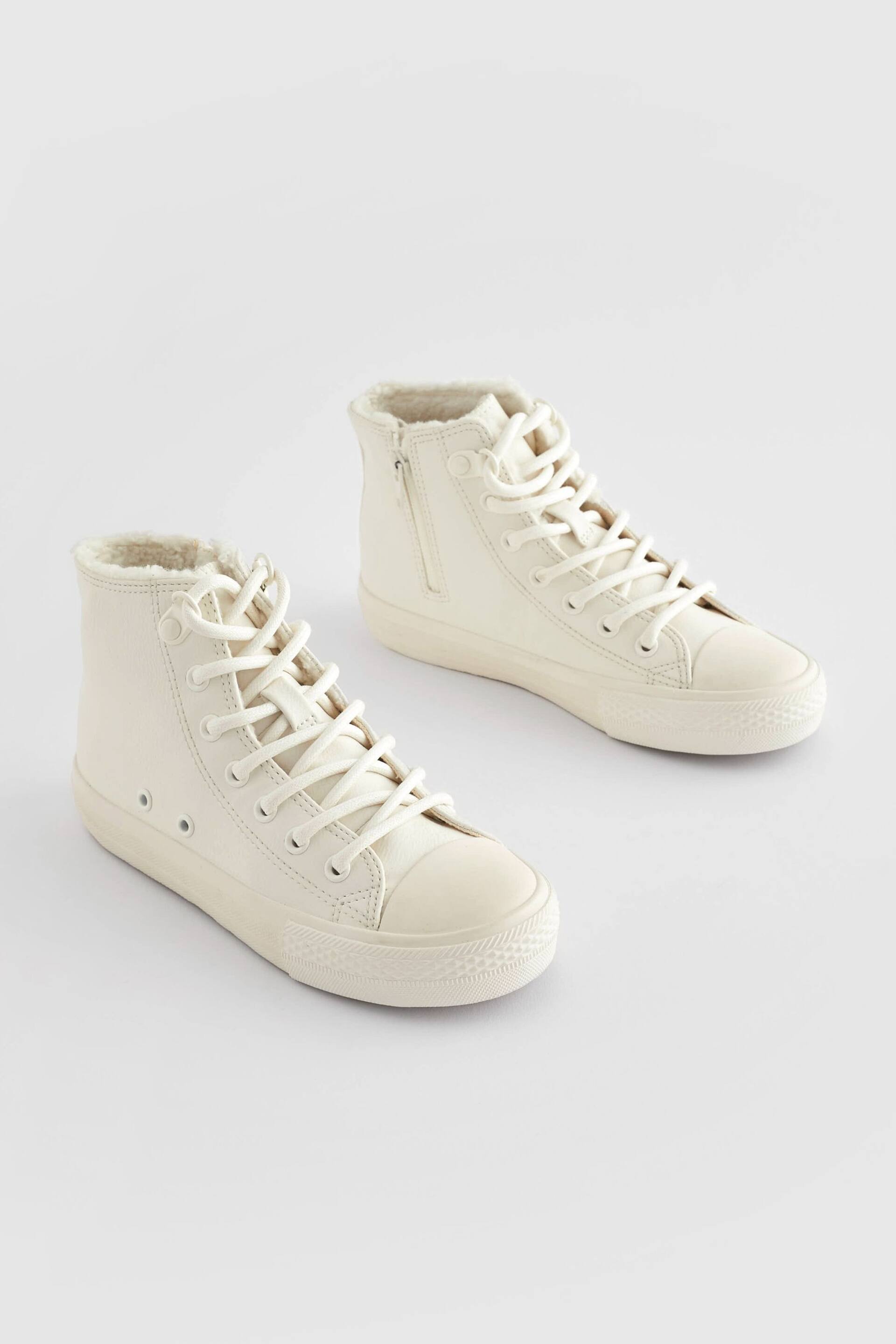 White Faux Fur Lined Standard Fit (F) Lace-Up High Top Trainers - Image 1 of 6