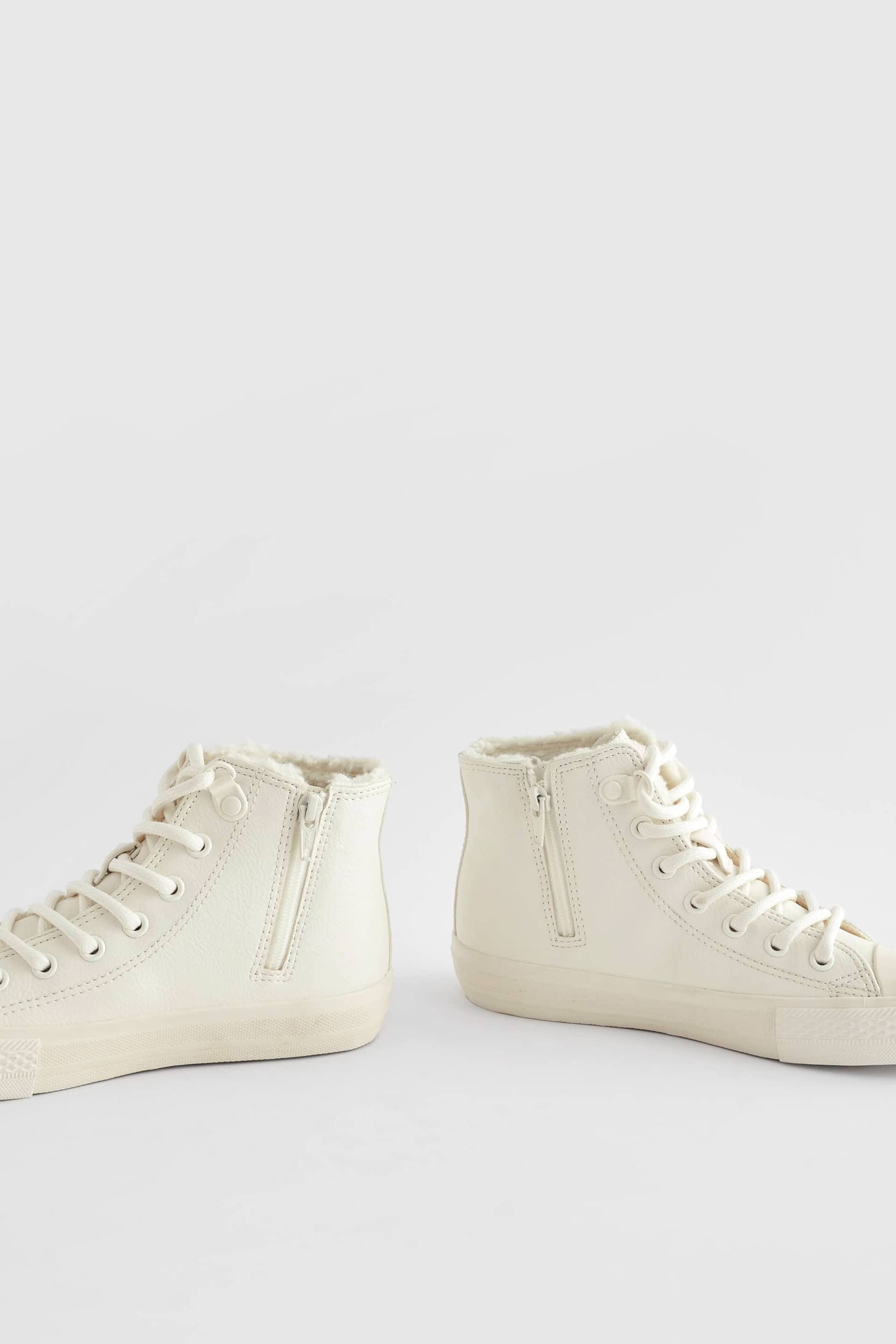 White Faux Fur Lined Standard Fit (F) Lace-Up High Top Trainers - Image 3 of 6