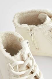 White Faux Fur Lined Standard Fit (F) Lace-Up High Top Trainers - Image 5 of 6