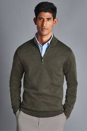 Charles Tyrwhitt Green Pure Merino Zip Neck Jumper - Image 1 of 4