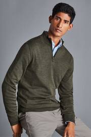 Charles Tyrwhitt Green Pure Merino Zip Neck Jumper - Image 2 of 4