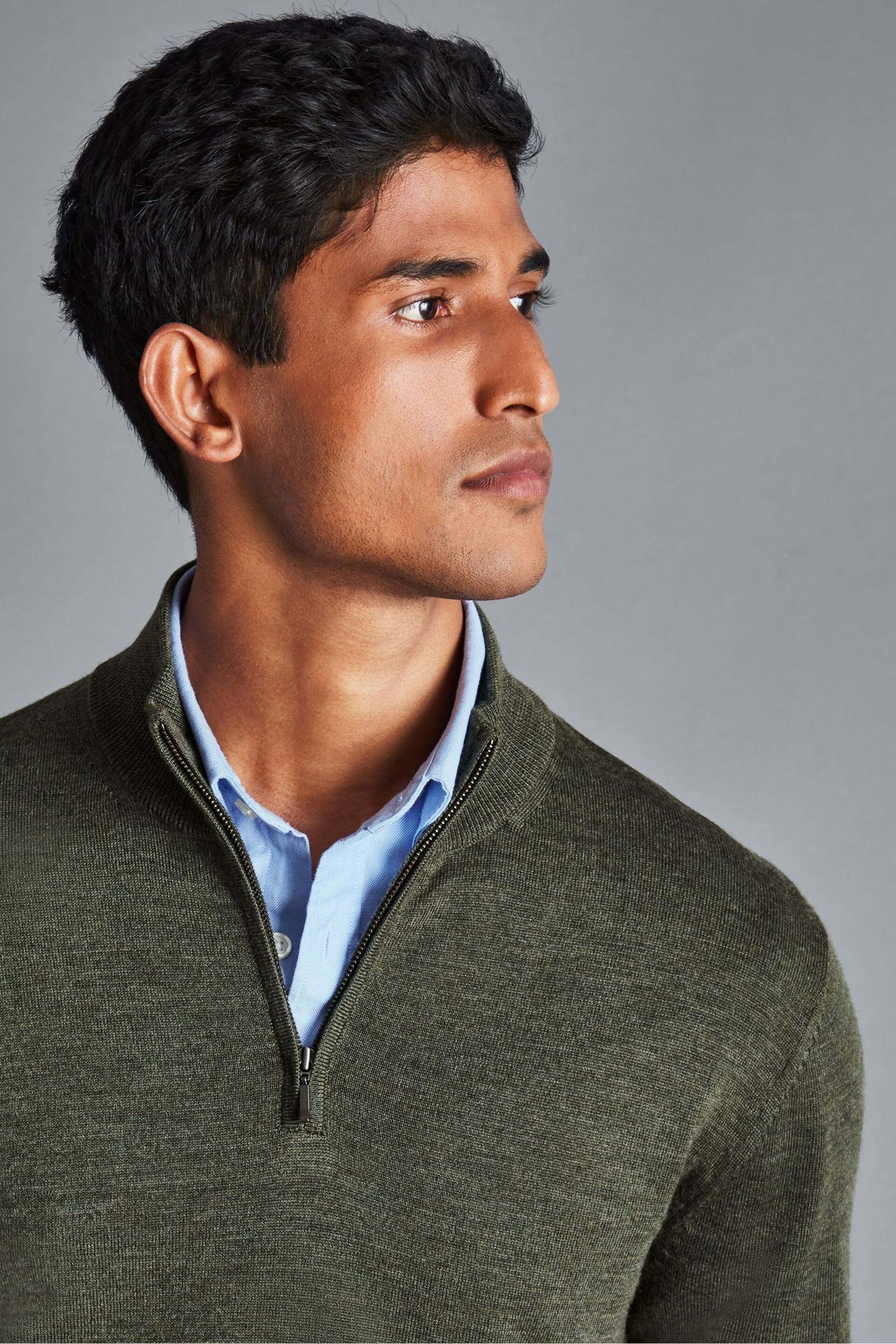 Charles Tyrwhitt Green Pure Merino Zip Neck Jumper - Image 3 of 4