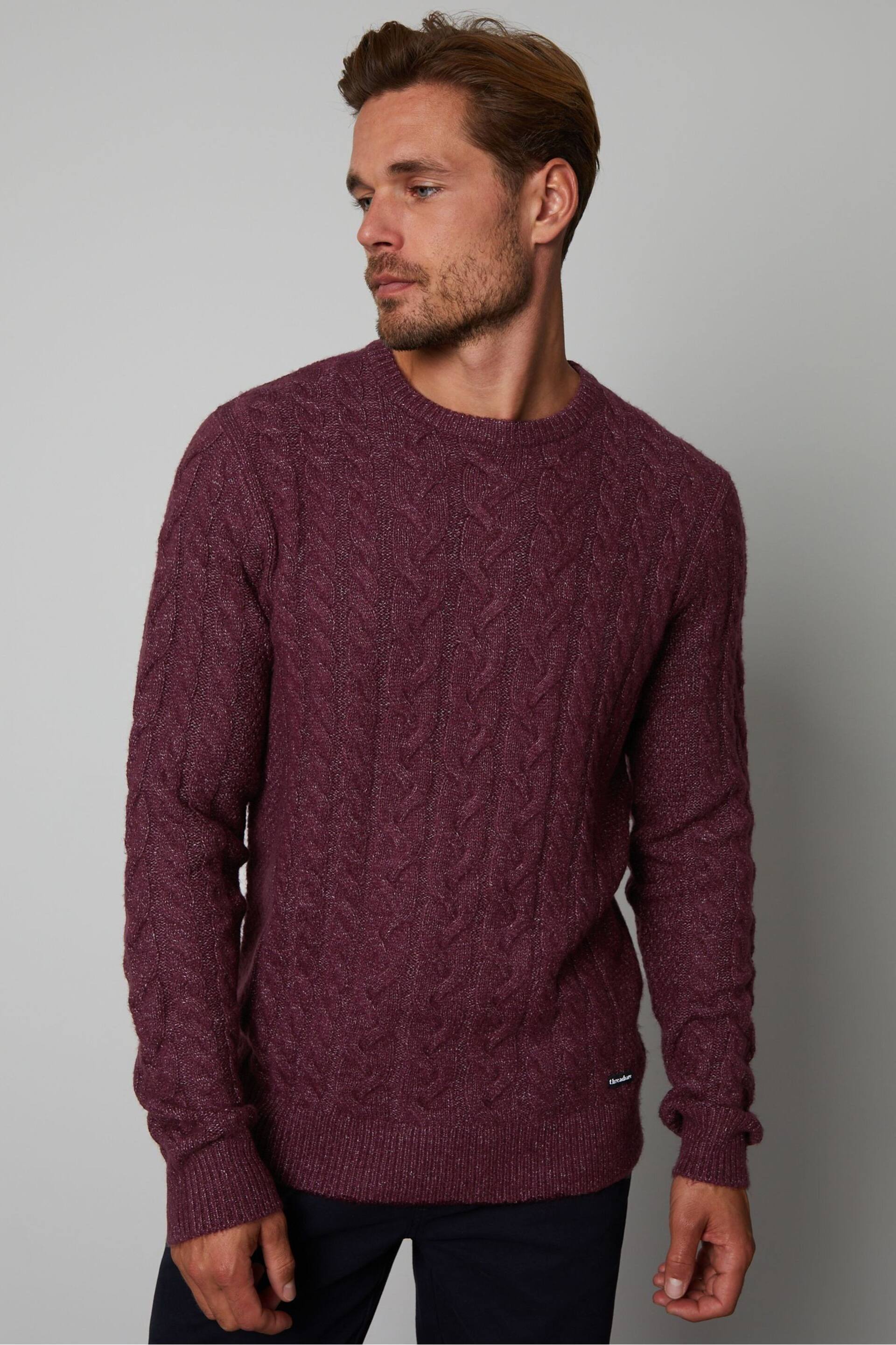 Threadbare Red Cable Knit Crew Neck Jumper - Image 1 of 4