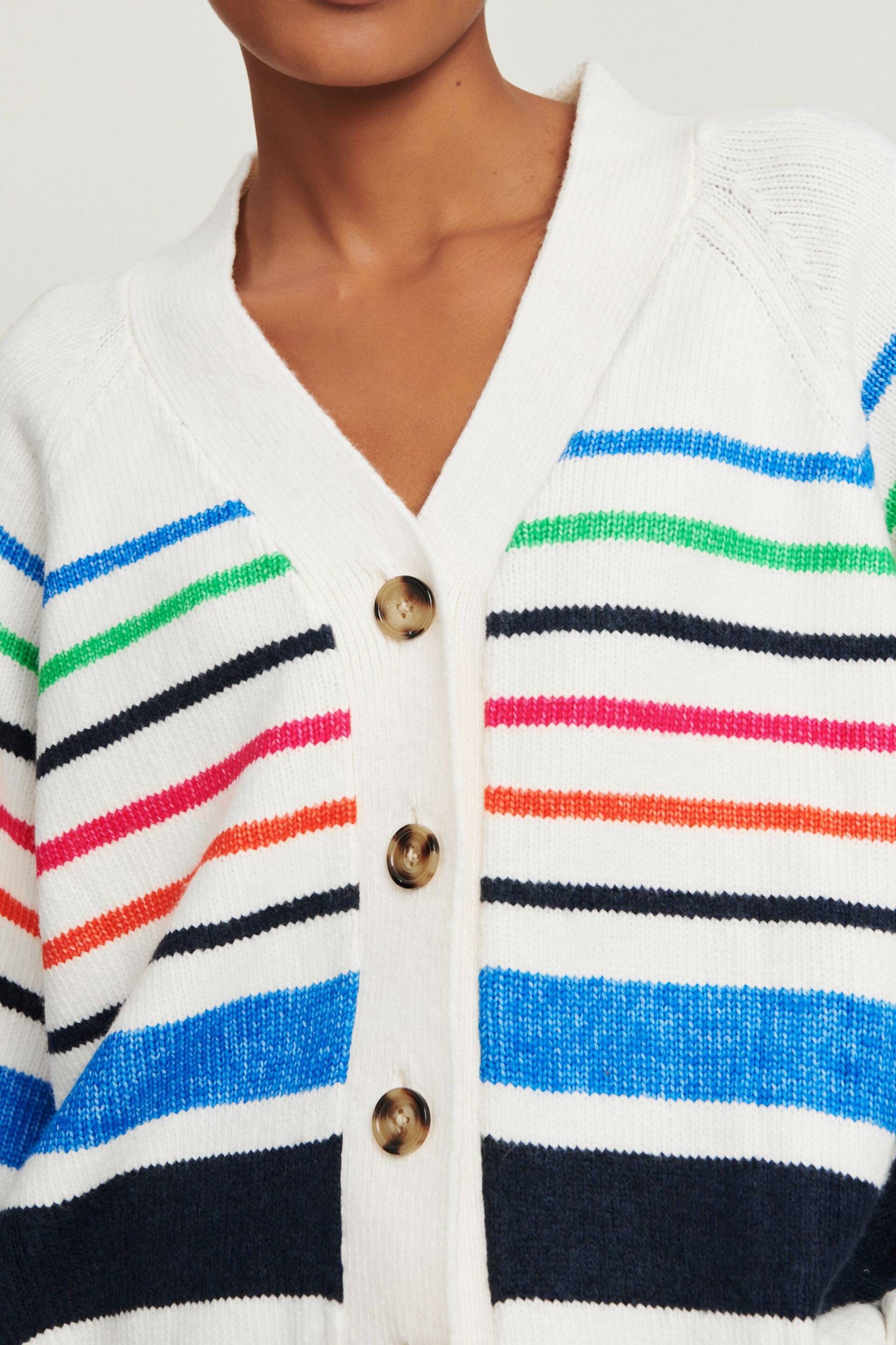 White Rainbow Stripe Button Through Cardigan - Image 5 of 7