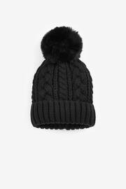 Black Cable Knit Pom Pom Beanie Hat (3mths-16yrs) - Image 1 of 2