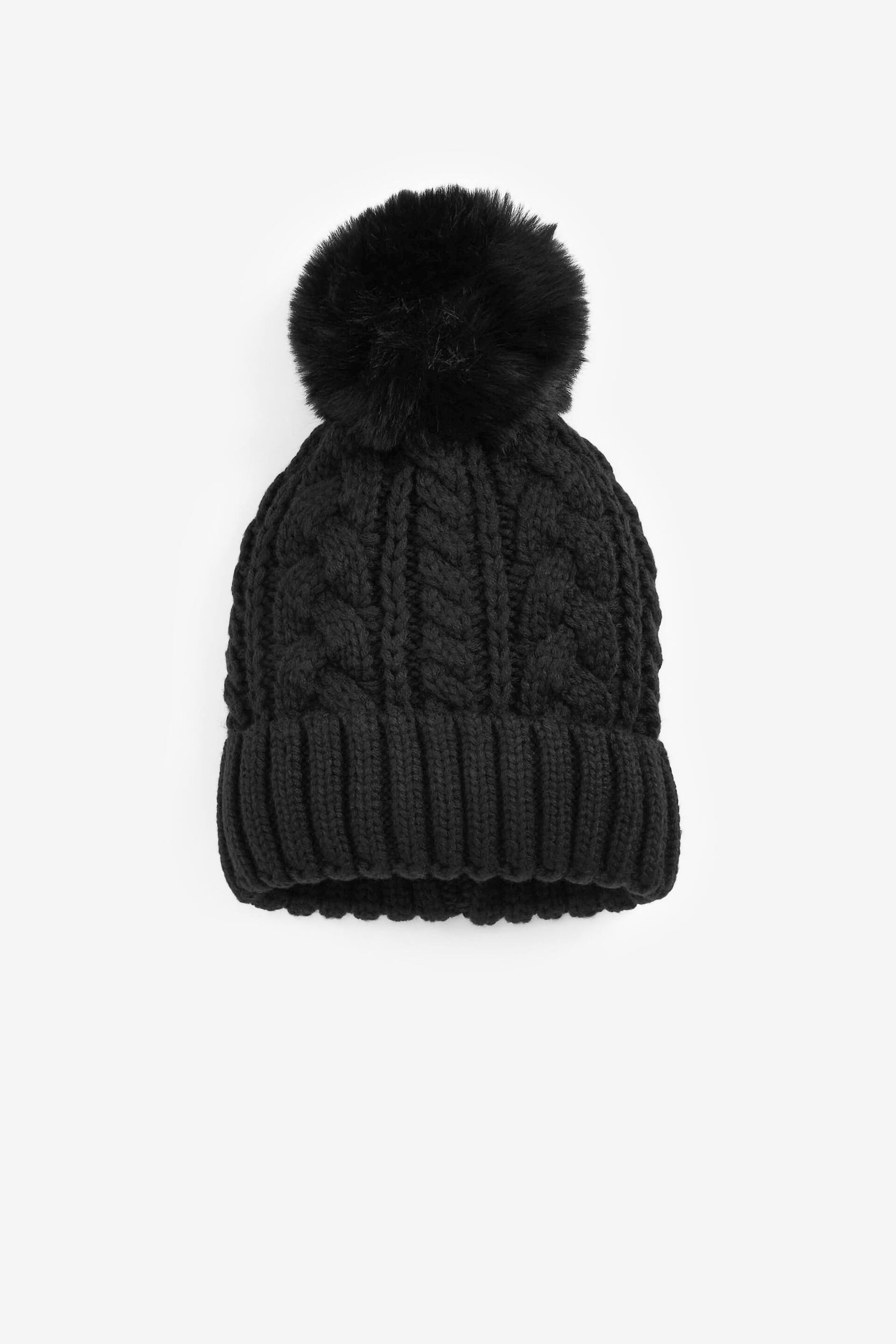 Black Cable Knit Pom Pom Beanie Hat (3mths-16yrs) - Image 1 of 2