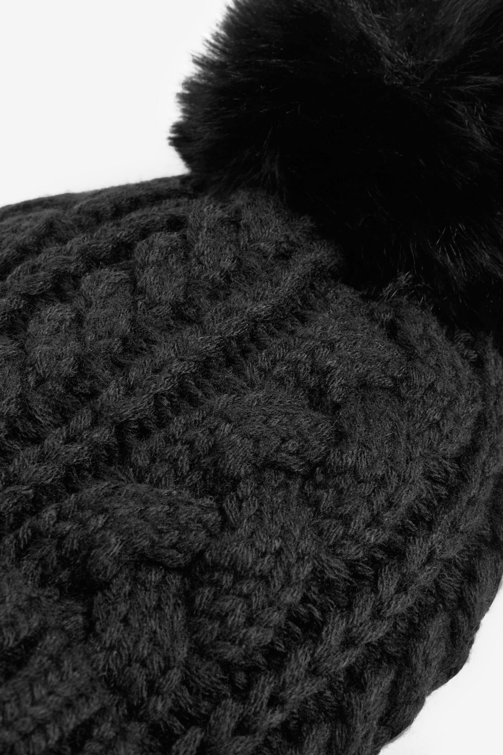 Black Cable Knit Pom Pom Beanie Hat (3mths-16yrs) - Image 2 of 2