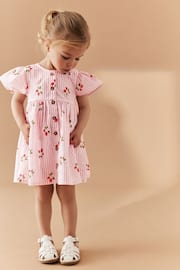 Pink Strawberry Stripe Cotton Button Up Dress (3mths-8yrs) - Image 3 of 7