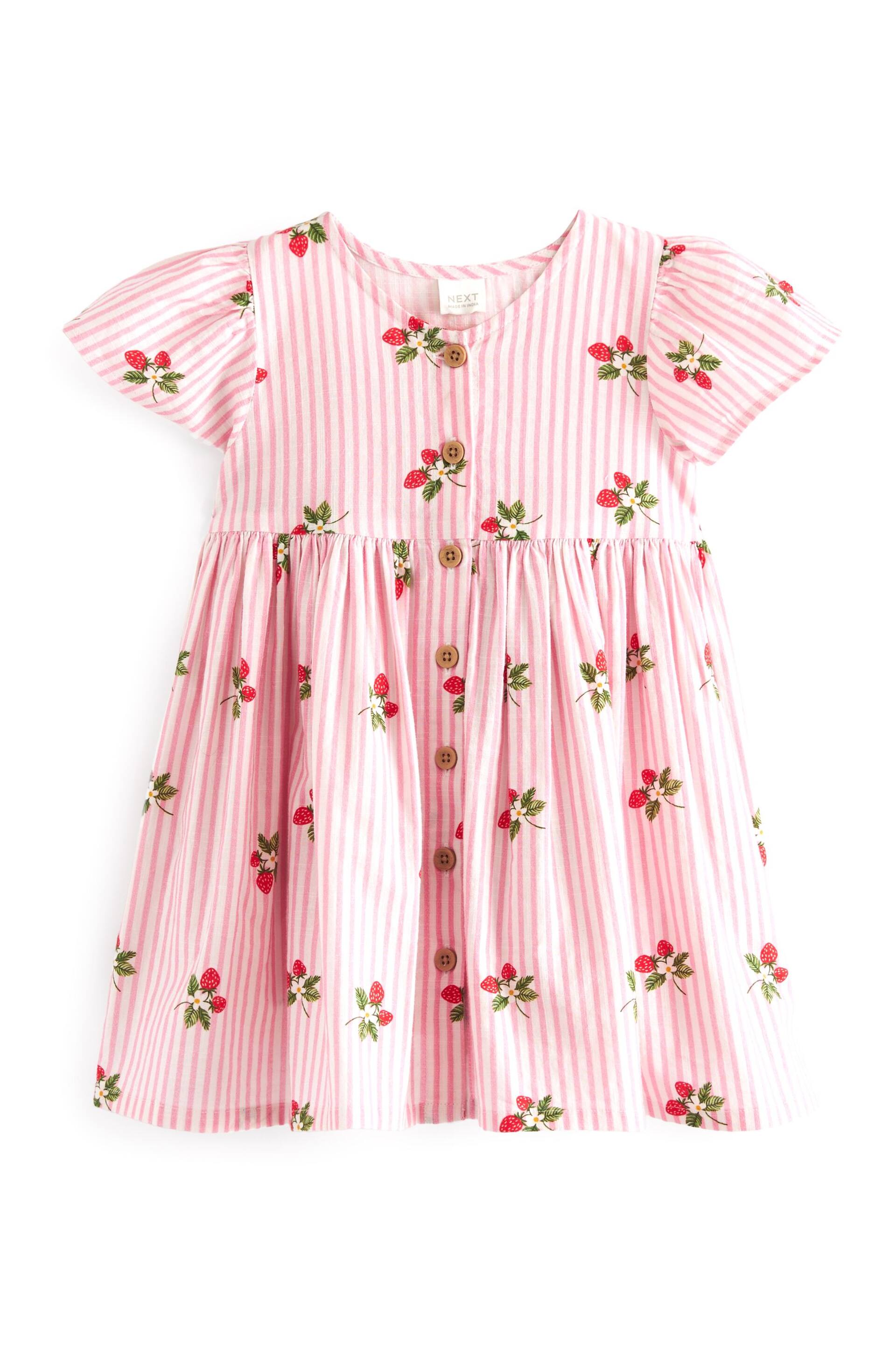 Pink Strawberry Stripe Cotton Button Up Dress (3mths-8yrs) - Image 5 of 7