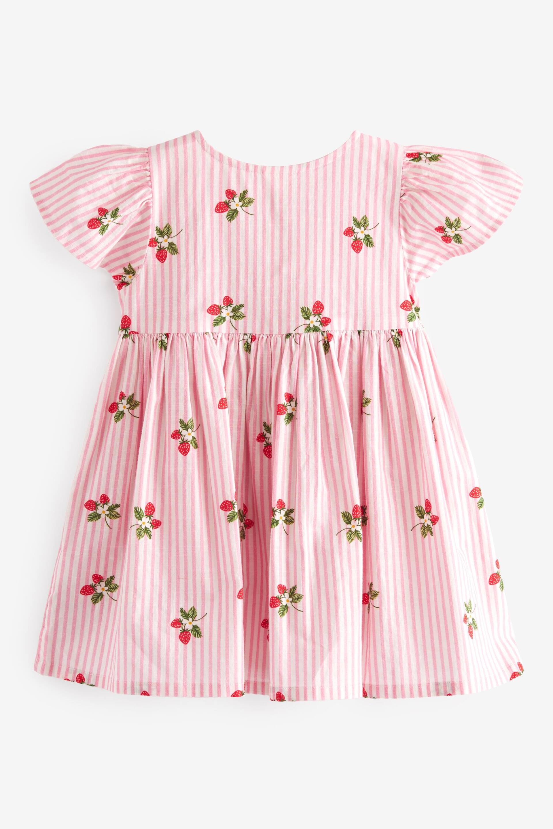 Pink Strawberry Stripe Cotton Button Up Dress (3mths-8yrs) - Image 6 of 7