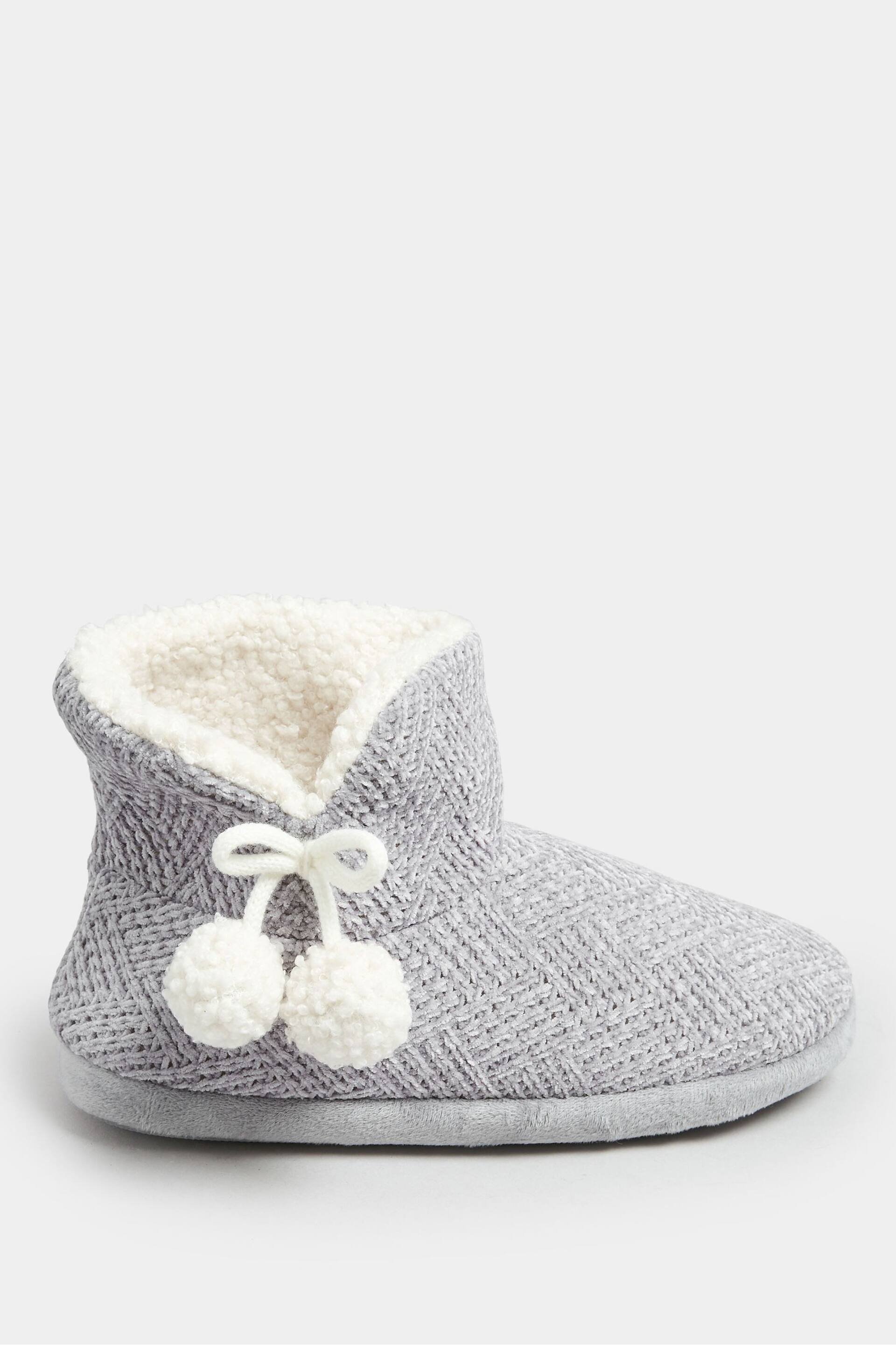 Yours Curve Grey Wide Fit Fluffy Chevron Boots Slippers - Image 1 of 5