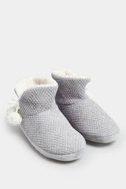 Yours Curve Grey Wide Fit Fluffy Chevron Boots Slippers - Image 2 of 5
