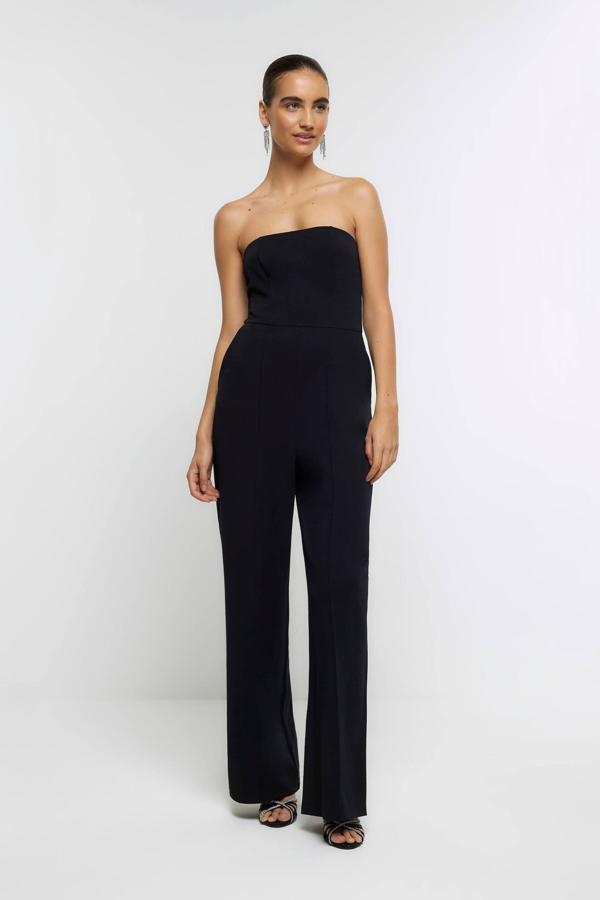 River Island Black Bardot Corset Jumpsuit - Image 1 of 4