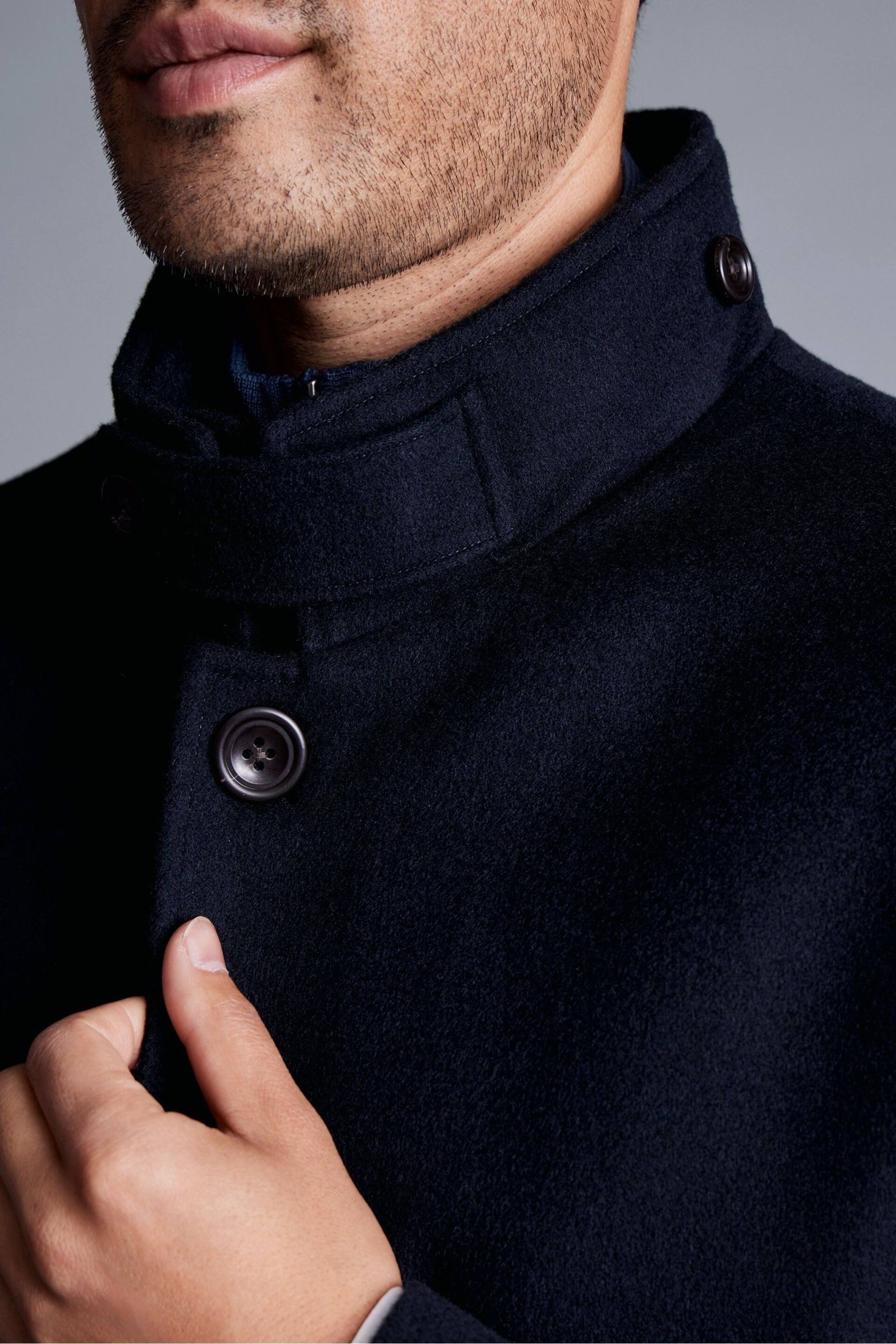 Charles Tyrwhitt Blue Pure Wool Funnel Neck Overcoat - Image 5 of 6