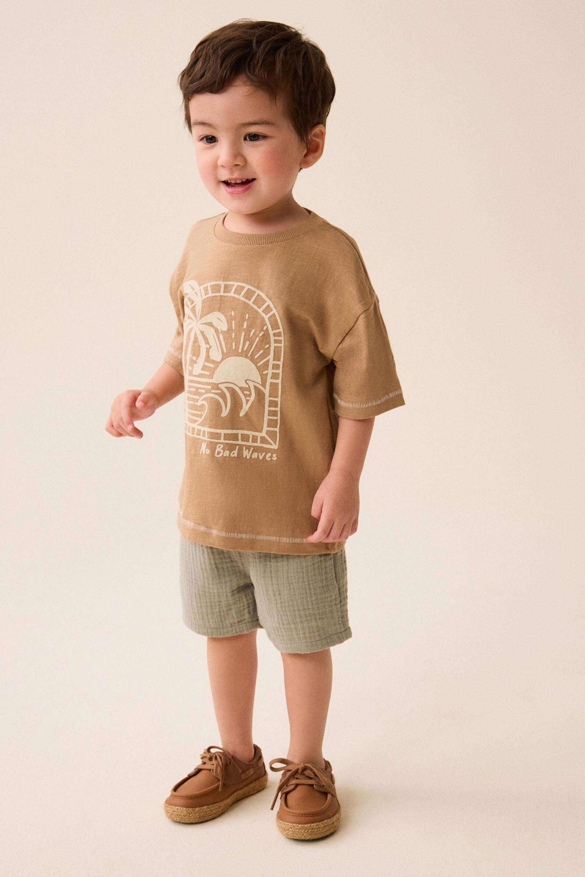 Sage Green Soft Textured Cotton Shorts (3mths-7yrs) - Image 2 of 7