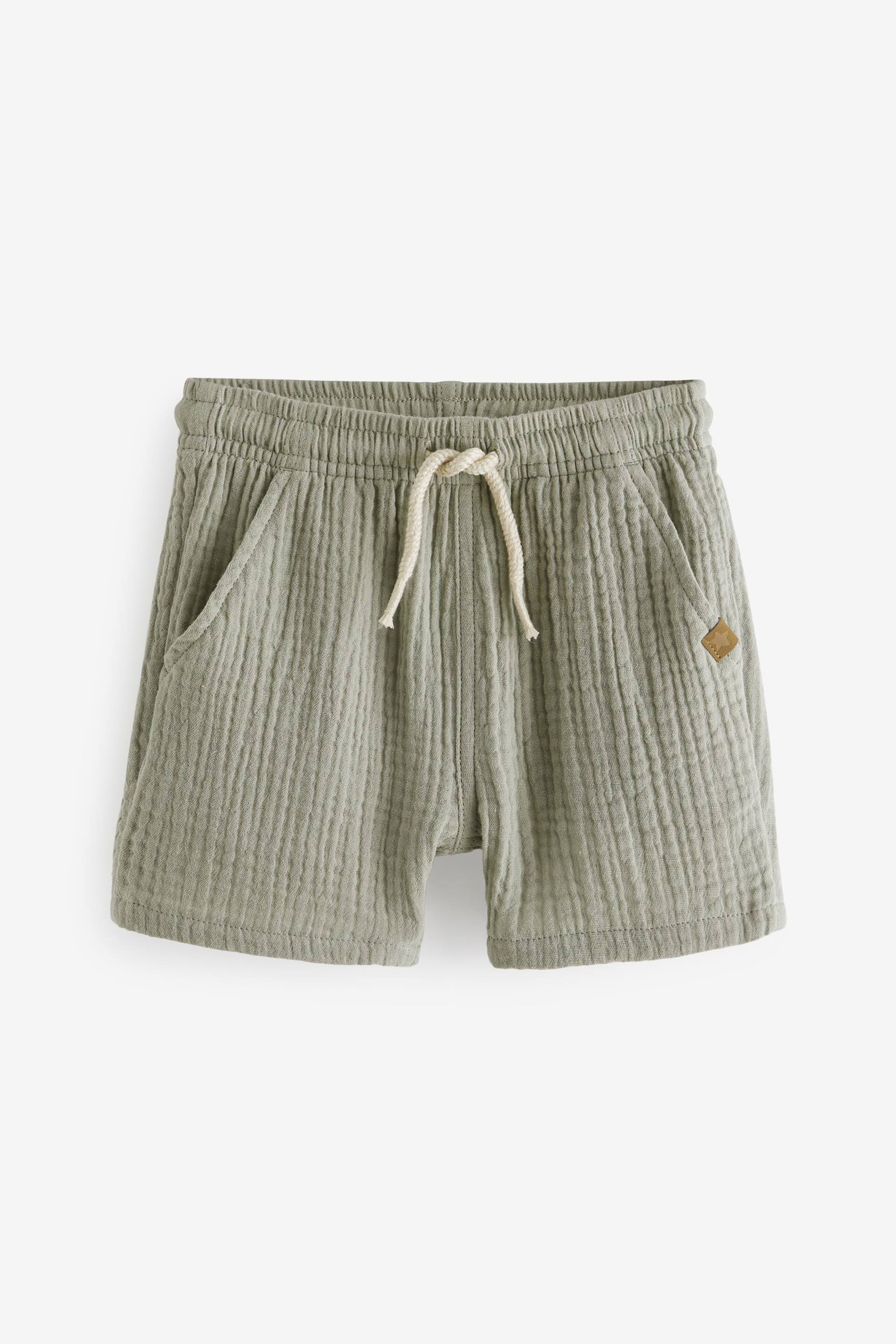 Sage Green Soft Textured Cotton Shorts (3mths-7yrs) - Image 5 of 7