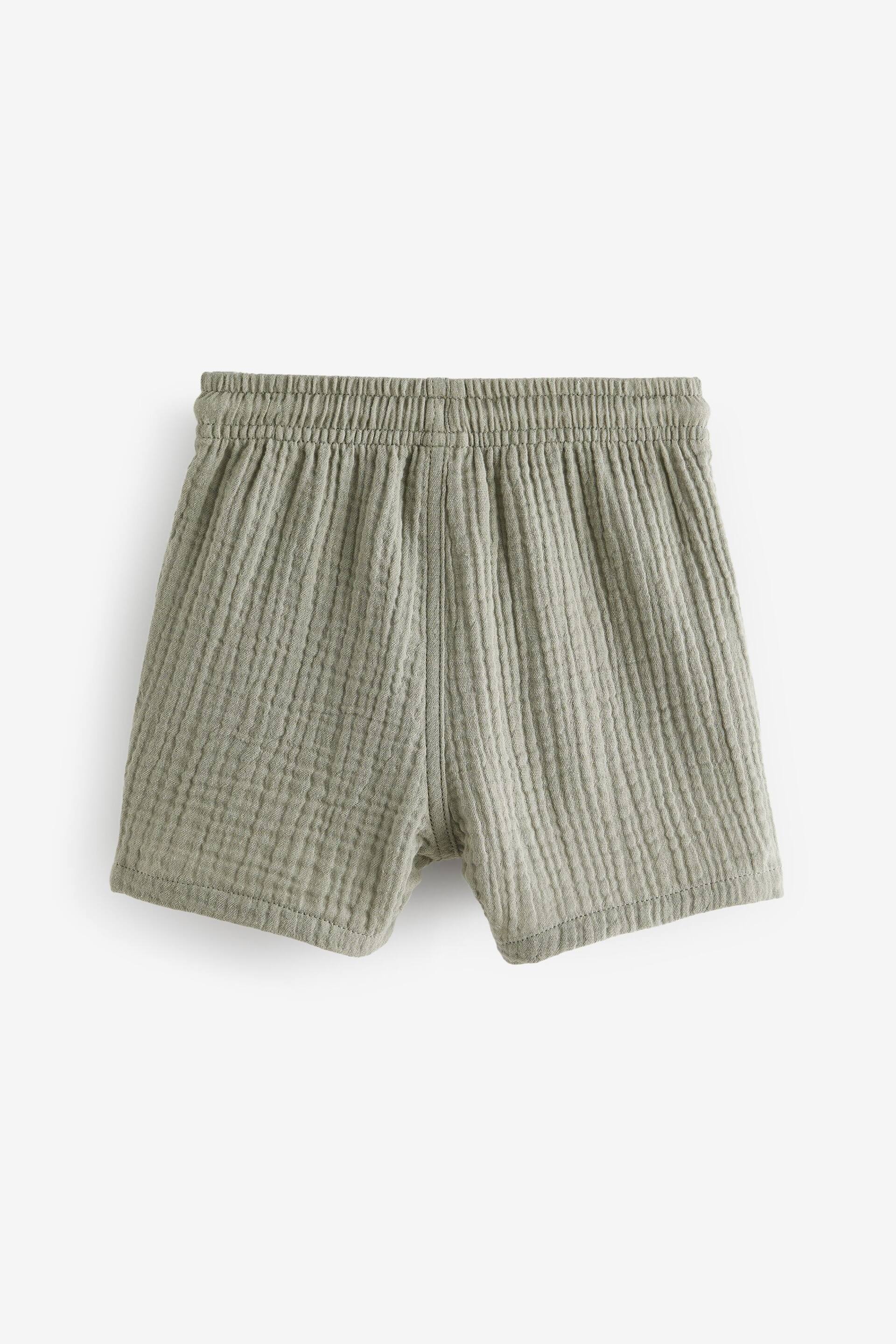 Sage Green Soft Textured Cotton Shorts (3mths-7yrs) - Image 6 of 7