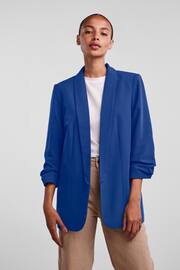 PIECES Blue Relaxed Ruched Sleeve Workwear Blazer - Image 1 of 6