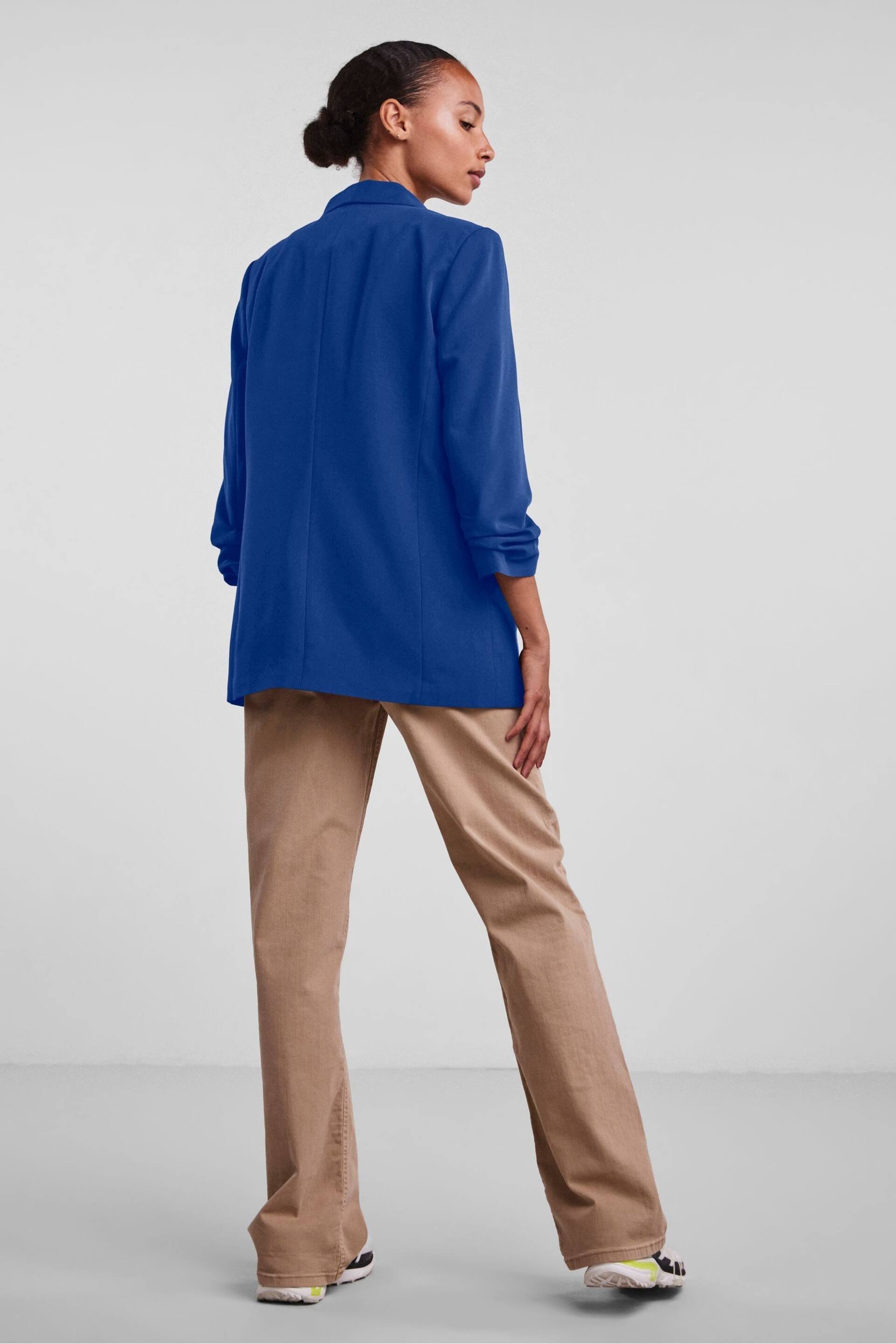 PIECES Blue Relaxed Ruched Sleeve Workwear Blazer - Image 3 of 6