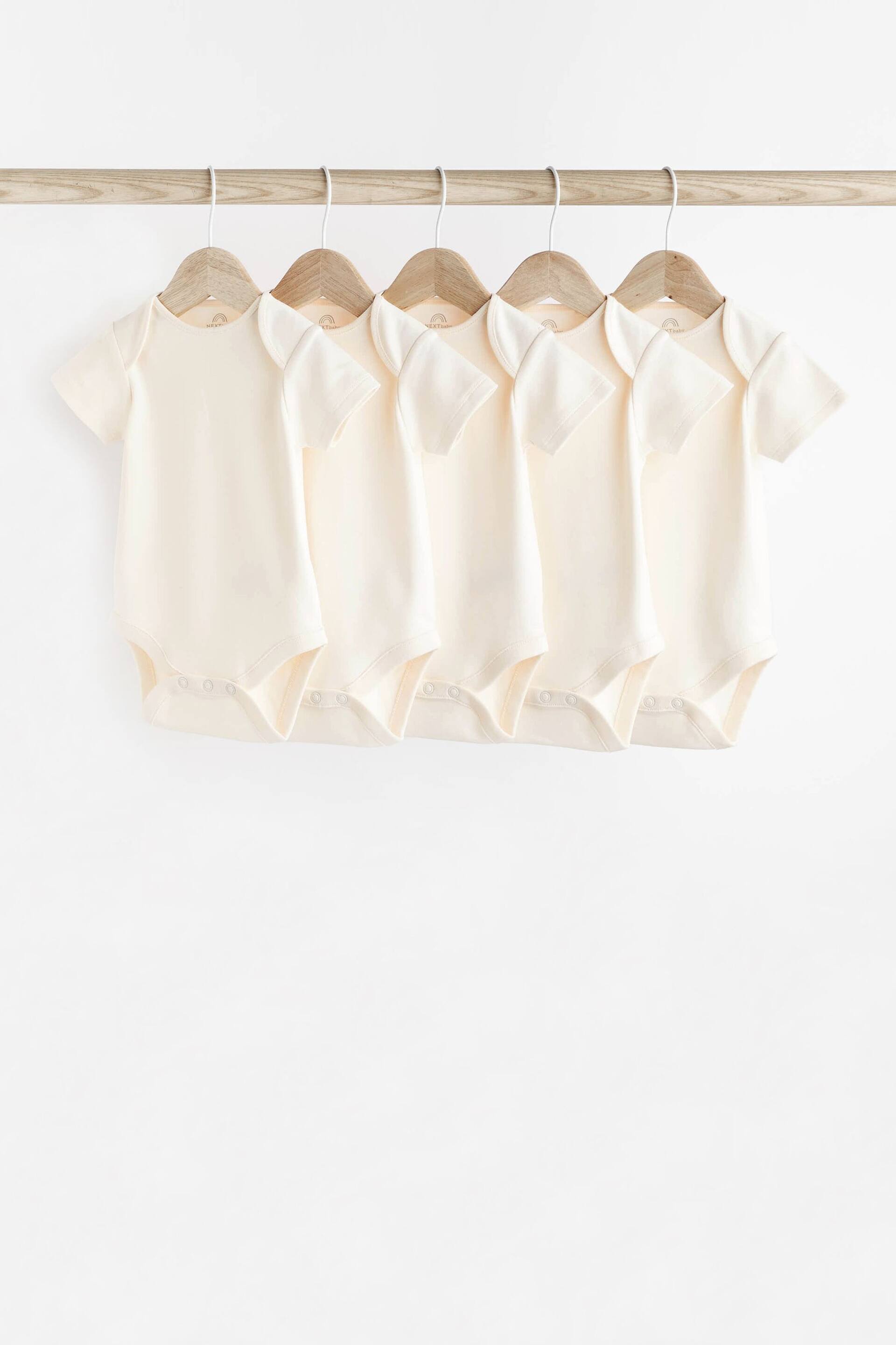 Cream Essential Baby Short Sleeve Bodysuits 5 Pack - Image 1 of 6