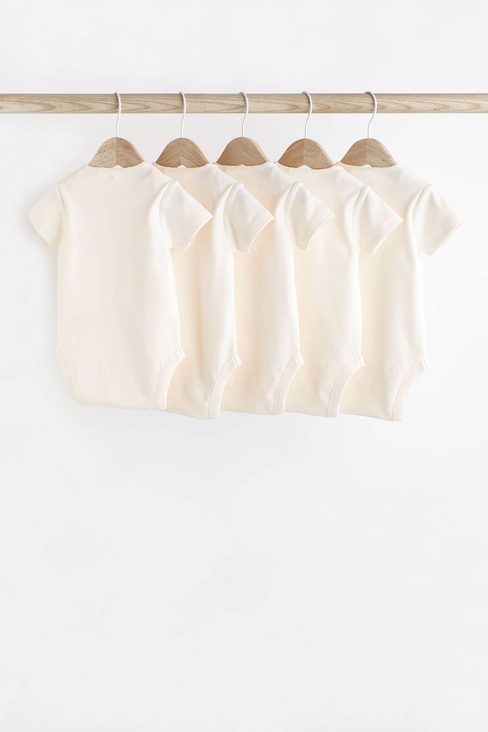 Cream Essential Baby Short Sleeve Bodysuits 5 Pack - Image 2 of 6