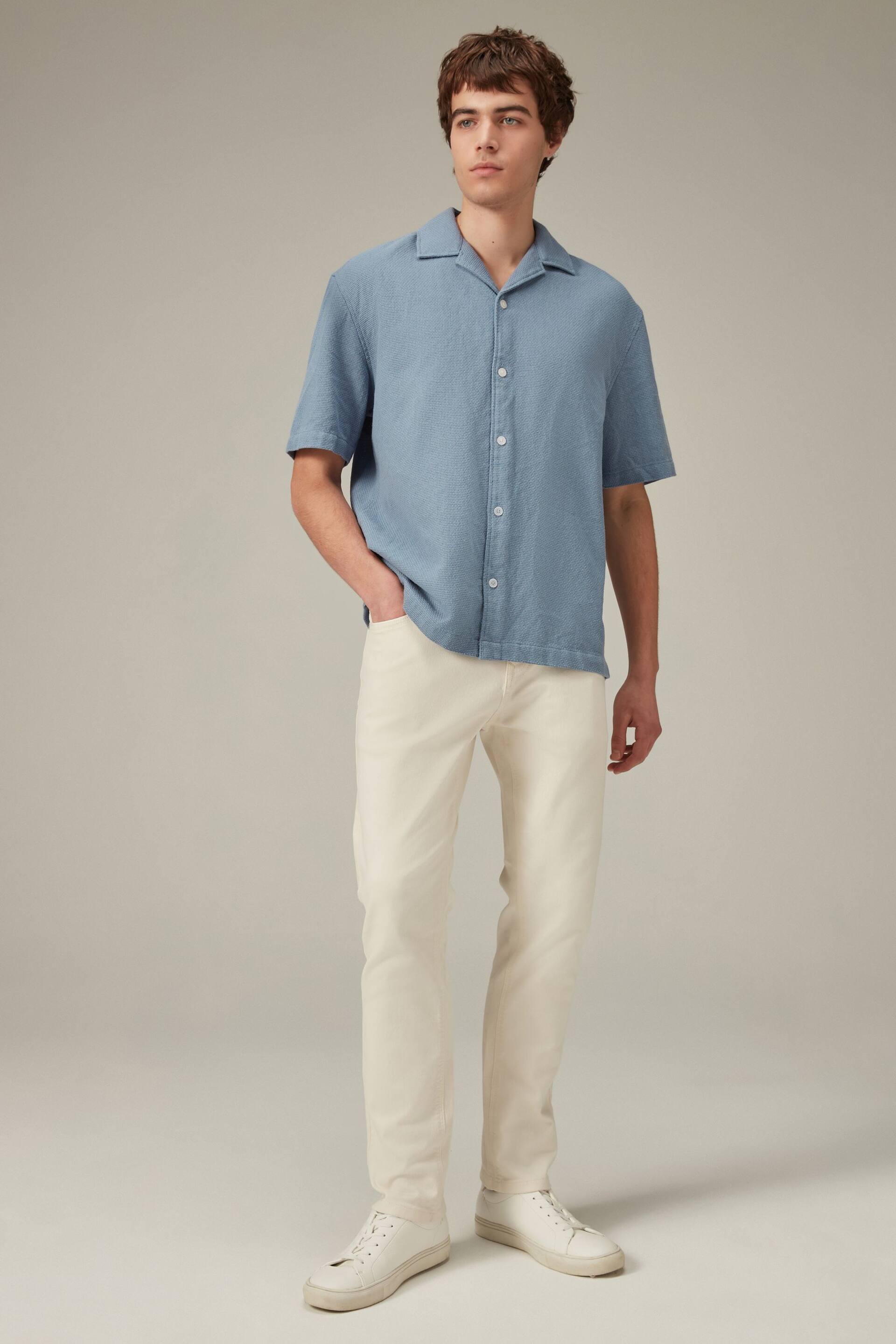 Blue Textured Short Sleeve Cuban Collar Shirt - Image 2 of 8
