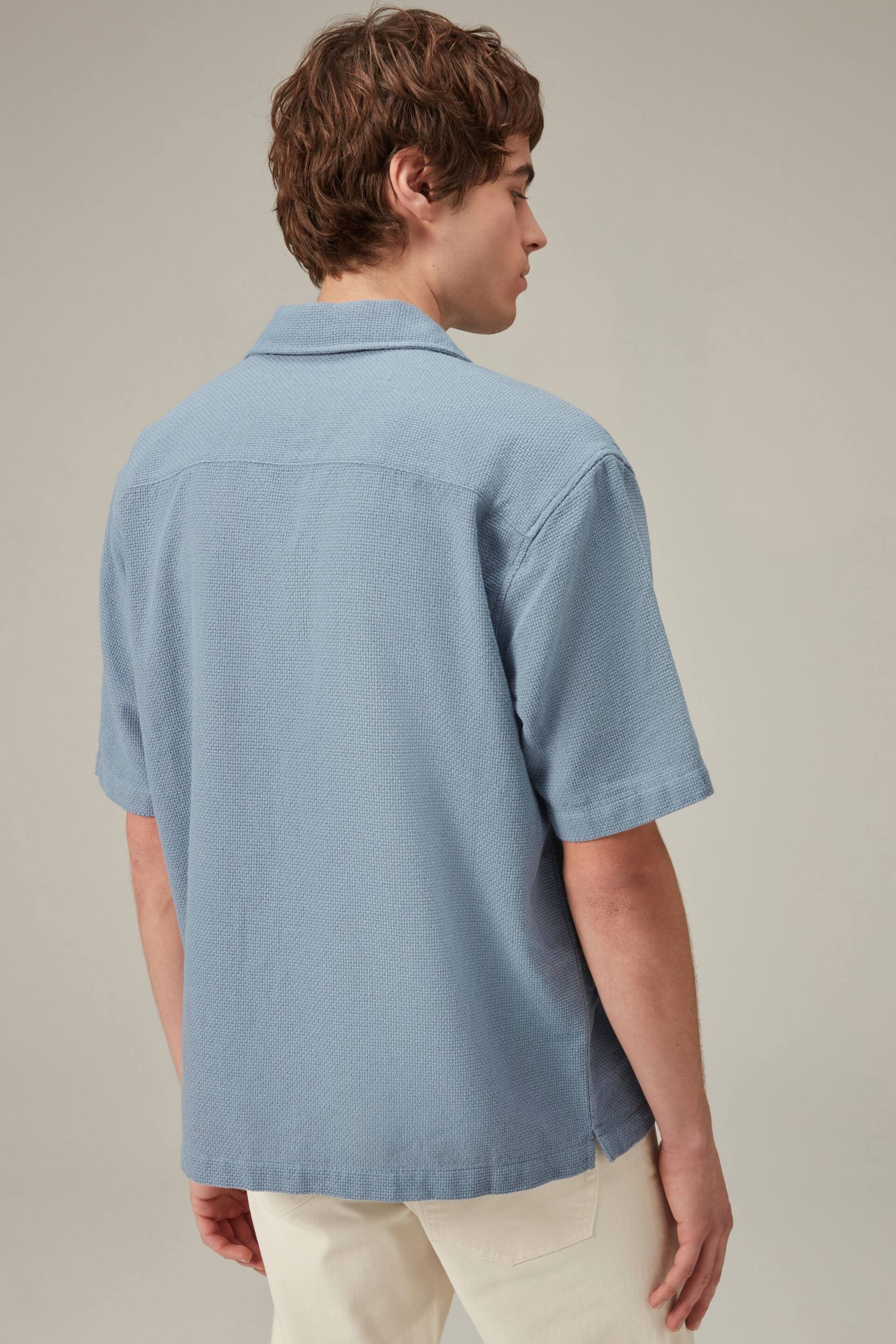 Blue Textured Short Sleeve Cuban Collar Shirt - Image 3 of 8