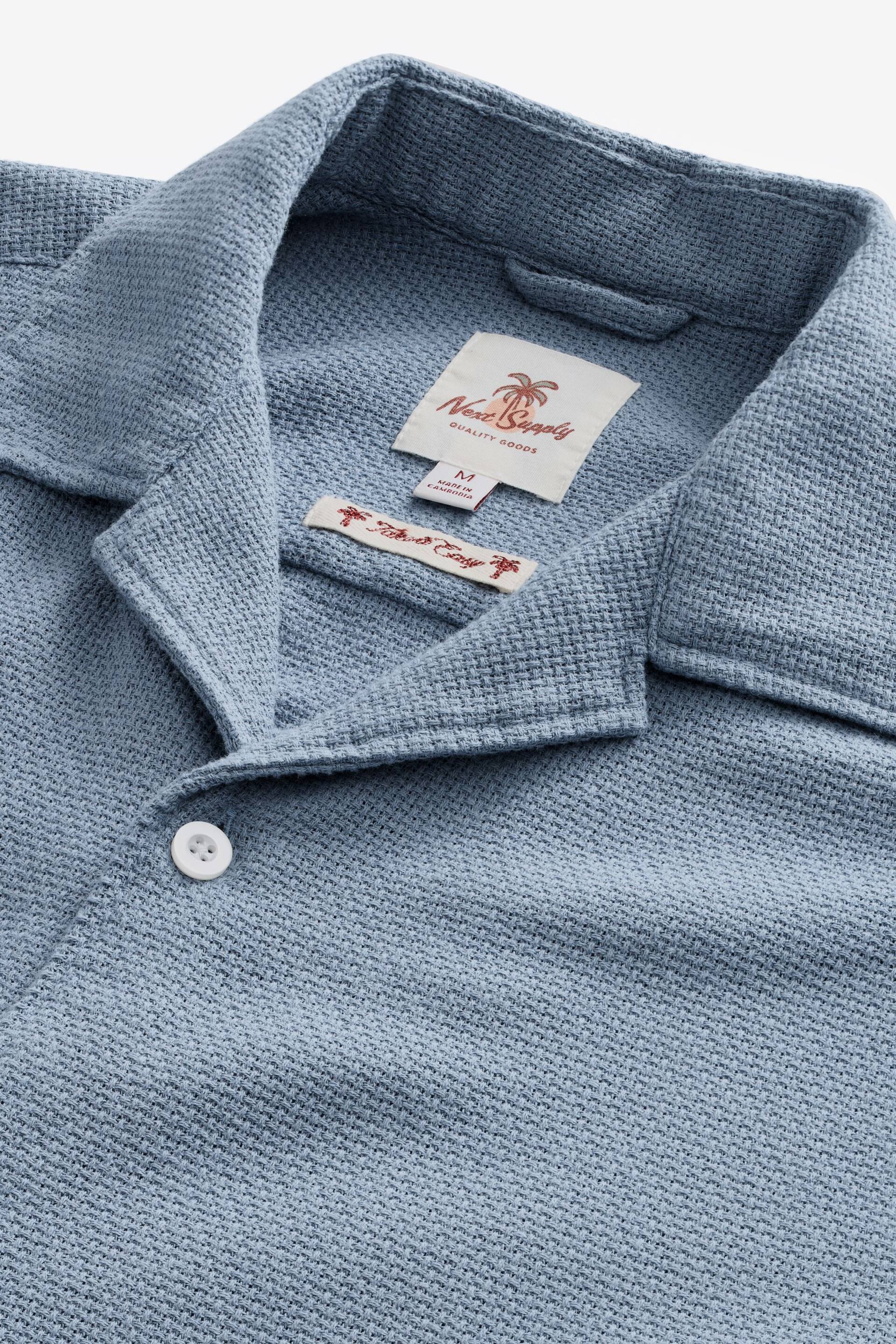 Blue Textured Short Sleeve Cuban Collar Shirt - Image 7 of 8