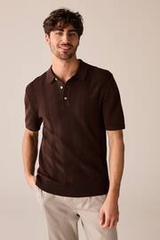 Brown Knitted Regular Fit Textured Stripe Polo Shirt - Image 4 of 8