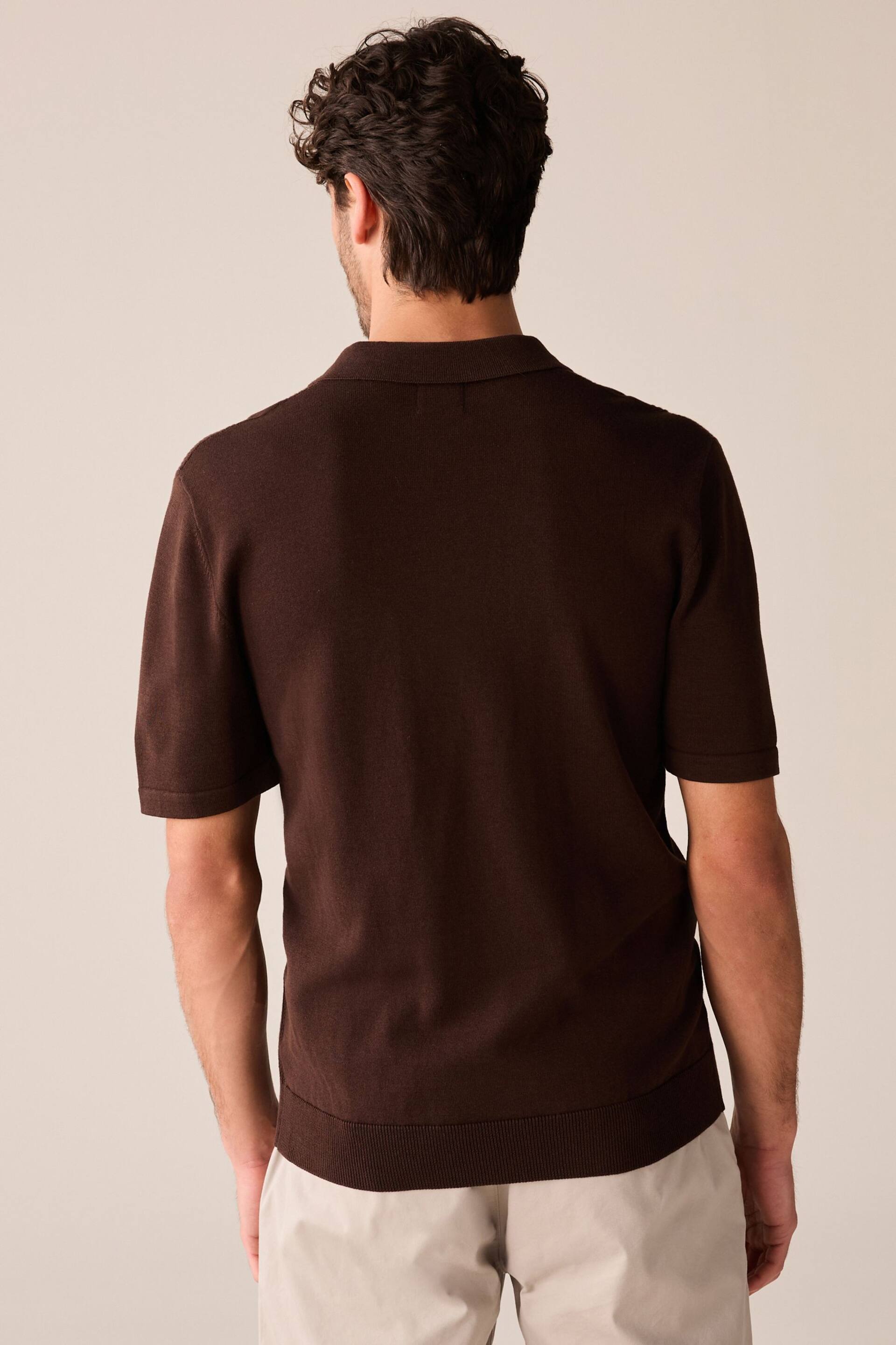 Brown Knitted Regular Fit Textured Stripe Polo Shirt - Image 5 of 8