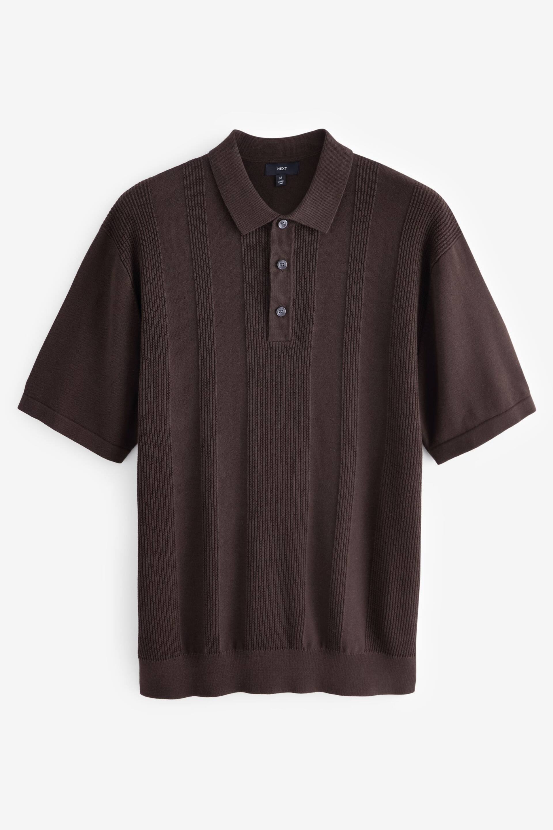 Brown Knitted Regular Fit Textured Stripe Polo Shirt - Image 6 of 8