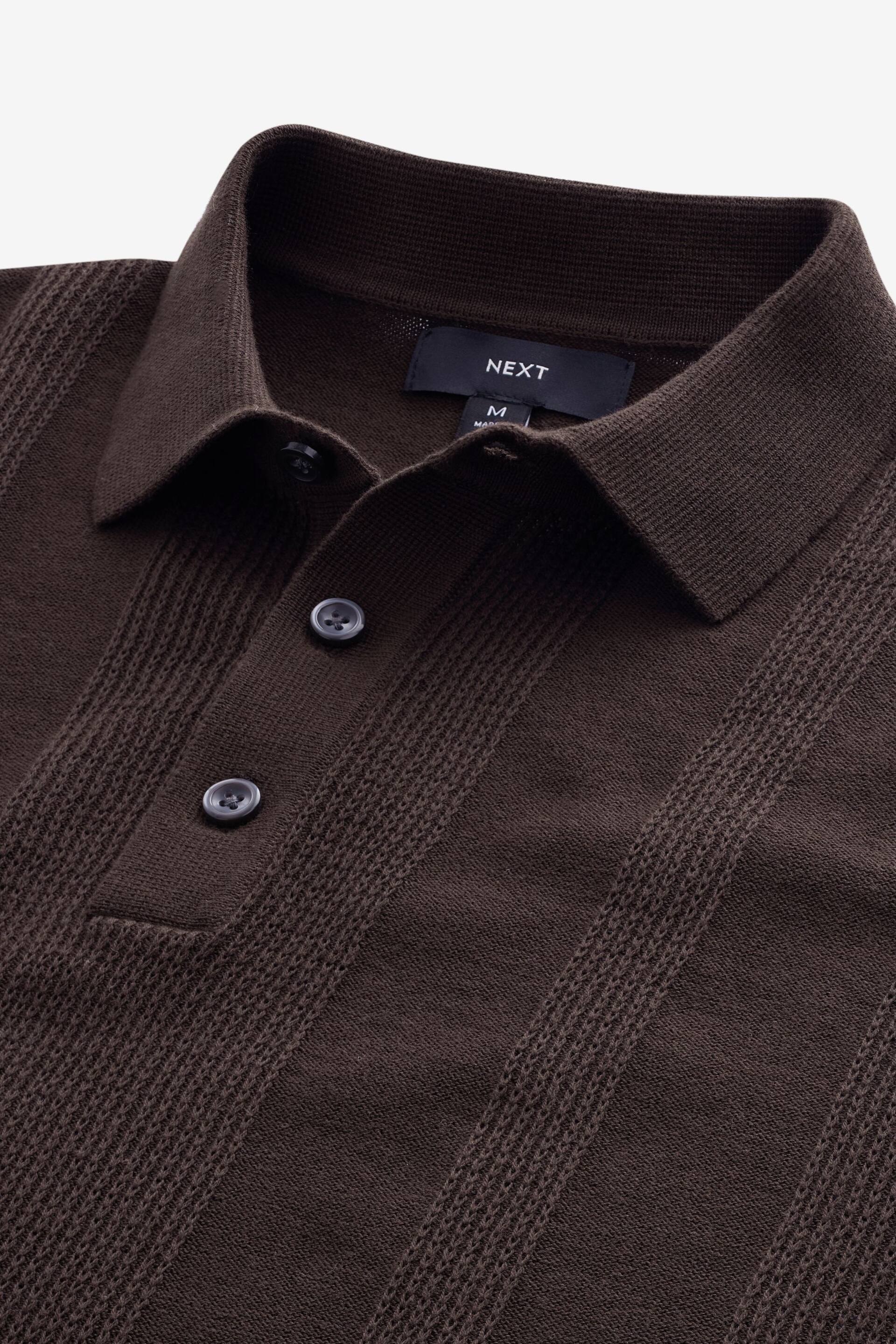 Brown Knitted Regular Fit Textured Stripe Polo Shirt - Image 7 of 8