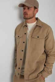 Threadbare Stone Borg Lined Cotton Overshirt - Image 1 of 4