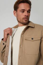 Threadbare Stone Borg Lined Cotton Overshirt - Image 4 of 4