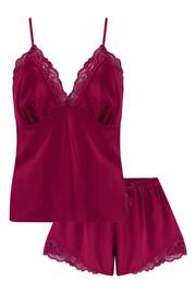 Pour Moi Red Dusk Satin Lace Trim Cami and Shorts - Image 4 of 4