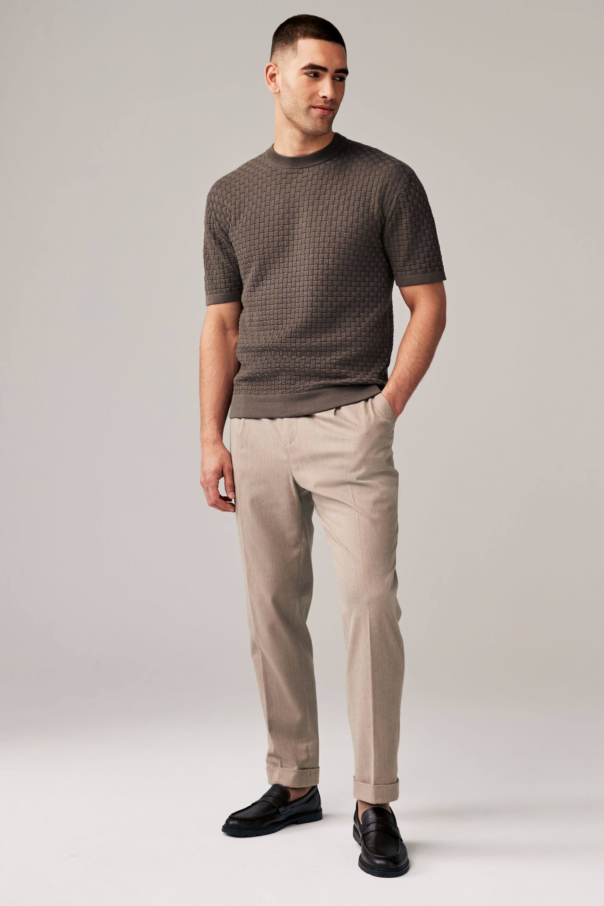 Brown Knitted Textured Relaxed Fit Crew - Image 2 of 3